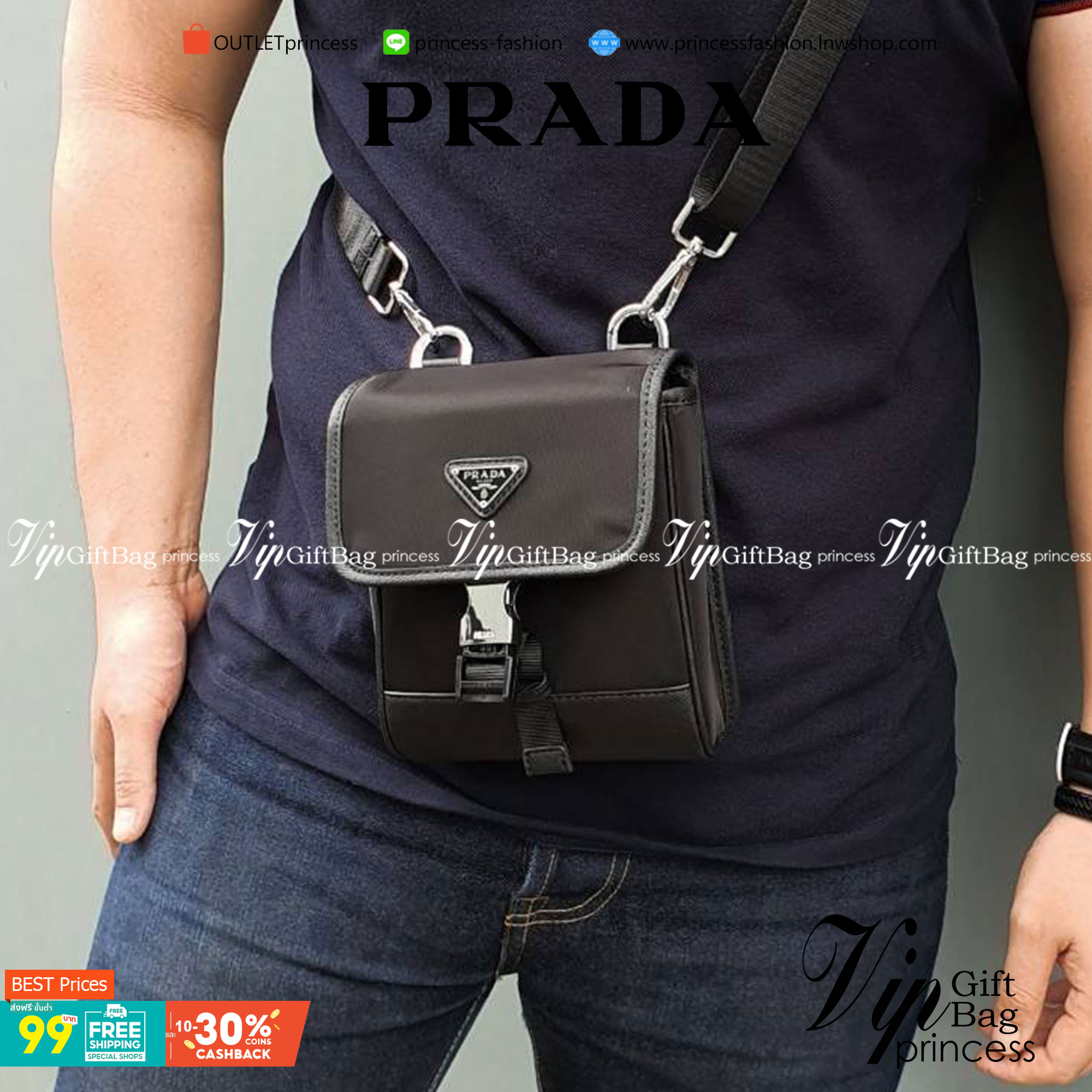 รุ่นใหม่ล่าสุด 2020 !!! Prada crossbody nylon bag ขนาดกะทัดรัด พกพาสะดวก วัสดุทำจากผ้าไนล่อน สามารถกันน้ำได้ อะไหล่เงินทั้งใบ เปิดปิดด้วยตัวล็อคแบบ บีบ ด้านในมีโลโก้อยู่ที่ฝากระเป๋า ภายในมีช่องเล็กแยก มีการบุผ้าลายแบรนด์อย่างดี สามารถใส่มือถือได้ทุกรุ่น ก