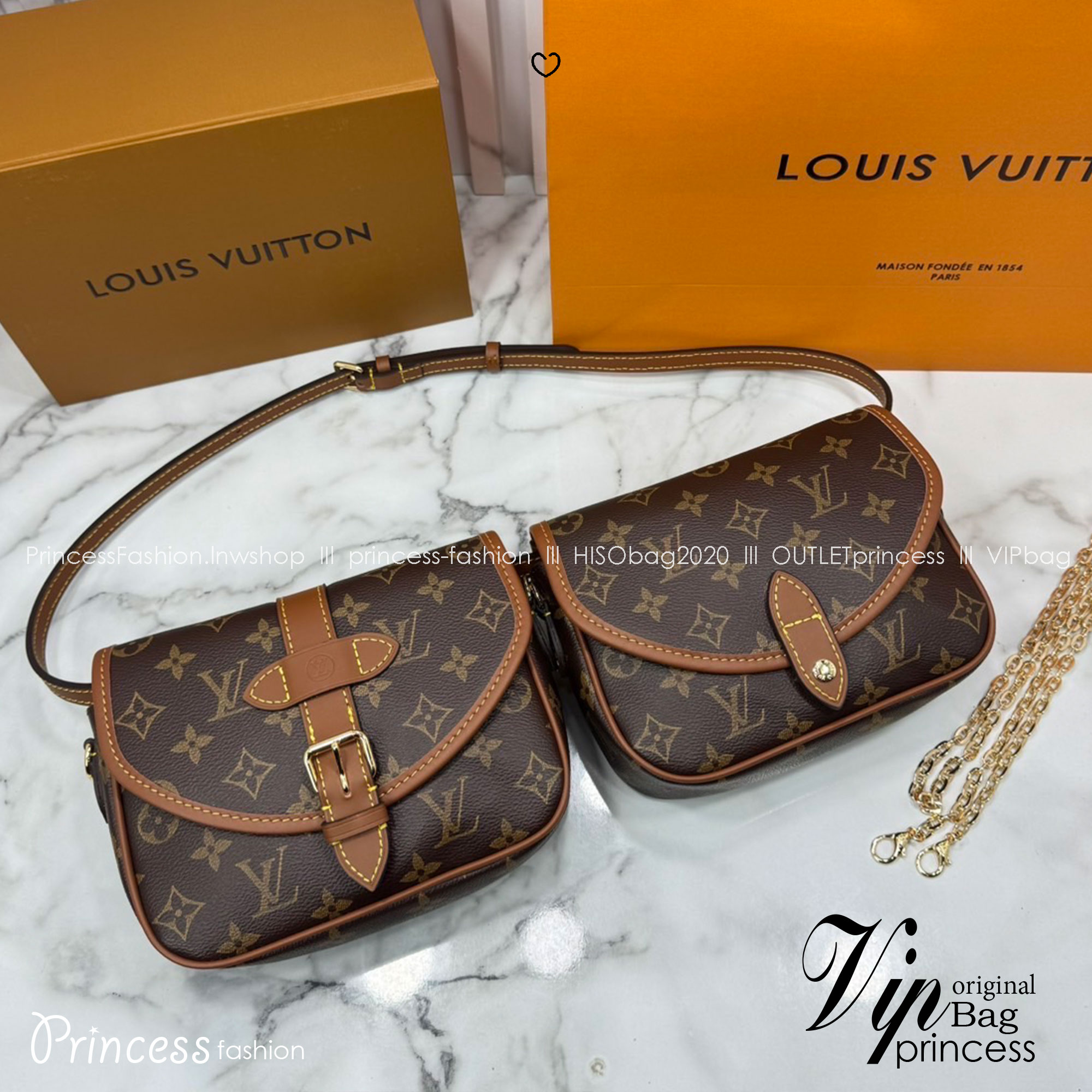 ORI หนังแท้ | Lv Marilyn White Multicolor Monogram Canvas Shoulder Bag สุดคุ้มกับกระเป๋าดีไซน์ใหม่ จัดคู่ดูโอ้ ได้ 2 ใบในราเดียว ปรับใช้งานได้ทั้งคาดเอวหรือสะพายได้ มาพร้อมสายสะพาย 2 แบบ ทั้งสายหนังและสายโซ่ คุ้มยิ่งกว่าอะไรทั้งหมดเลยค่า