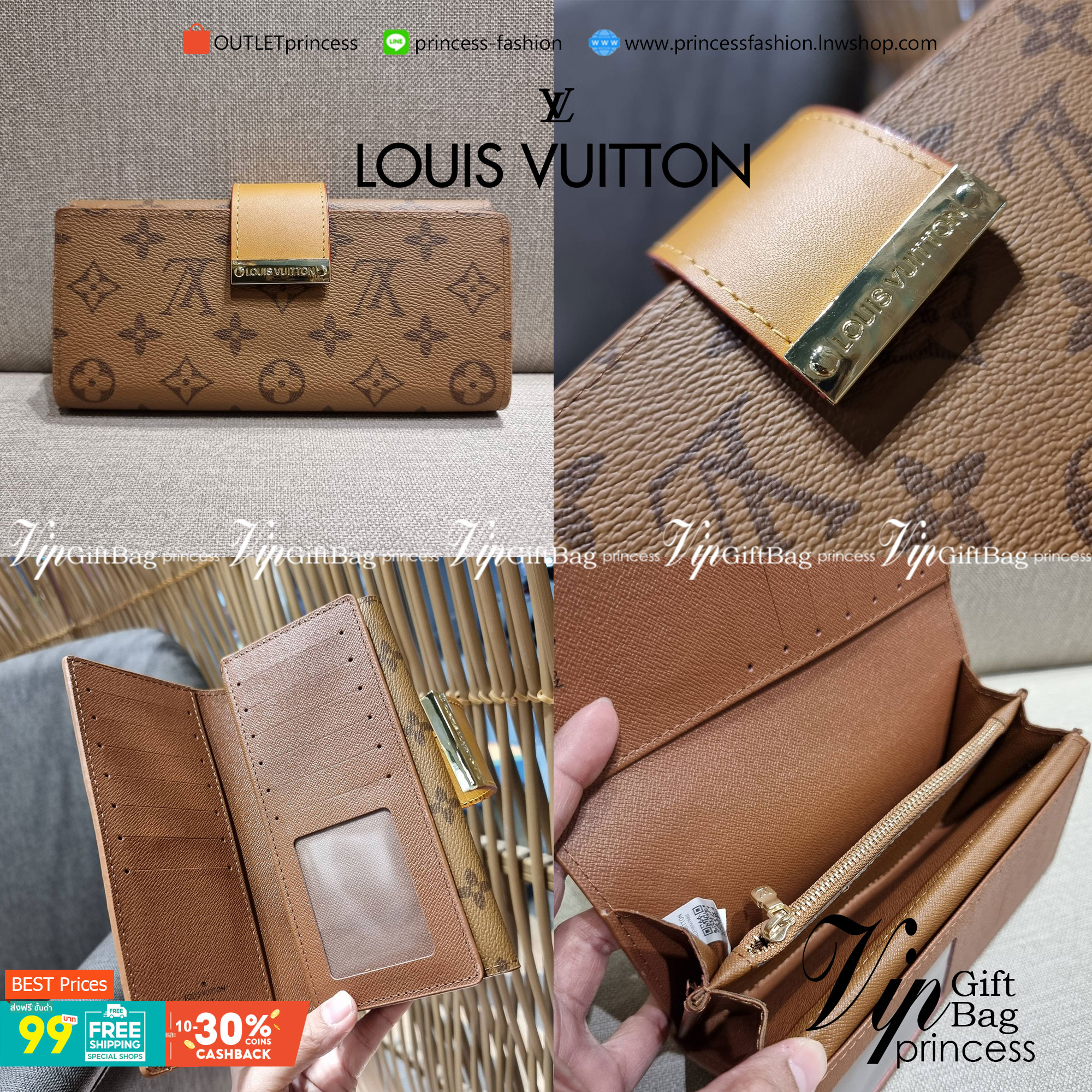 VIP 】ได้เวลาเปลี่ยนกระเป๋าสตางค์รับทรัพย์กันแล้ว!! LV vip wallet กระเป๋าสตางค์พรีเมี่ยมกิ๊ฟ เป็นไอเท็มหายาก ที่สาวๆต้องว้าว!! ใบยาวขนาดกำลังเหมาะมือ ถือแล้วขับผิวทุกสี วัสดุหนังแคนวาส ทนทาน เปิด-ปิดด้วยกระดุม ภายในมีช่องใส่บัตรเยอะมาก แบ่งสัดส่วนสวย ใส่ธน