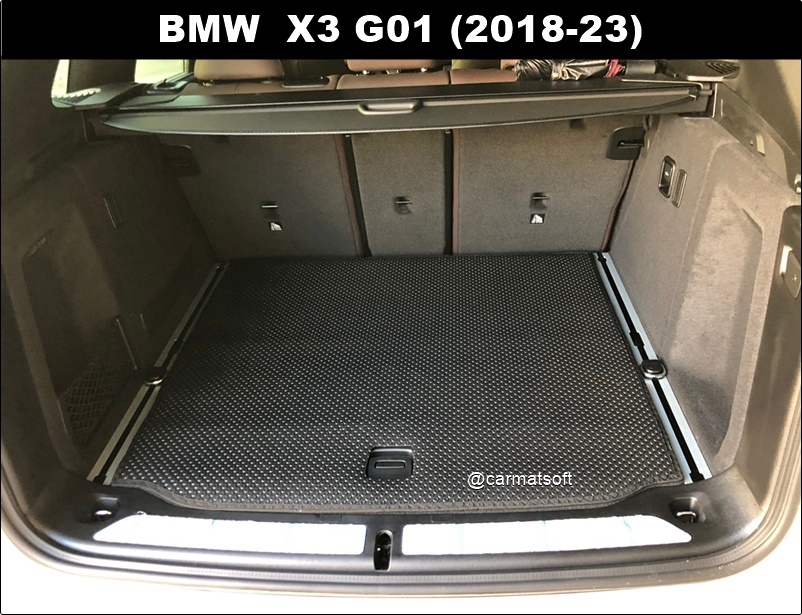 แผ่นปูท้ายรถ BMW X3 G01 (ปี2018-23) ลายกระดุมเล็กPVC สีดำ เข้ารูป ตรงรุ่นรถ