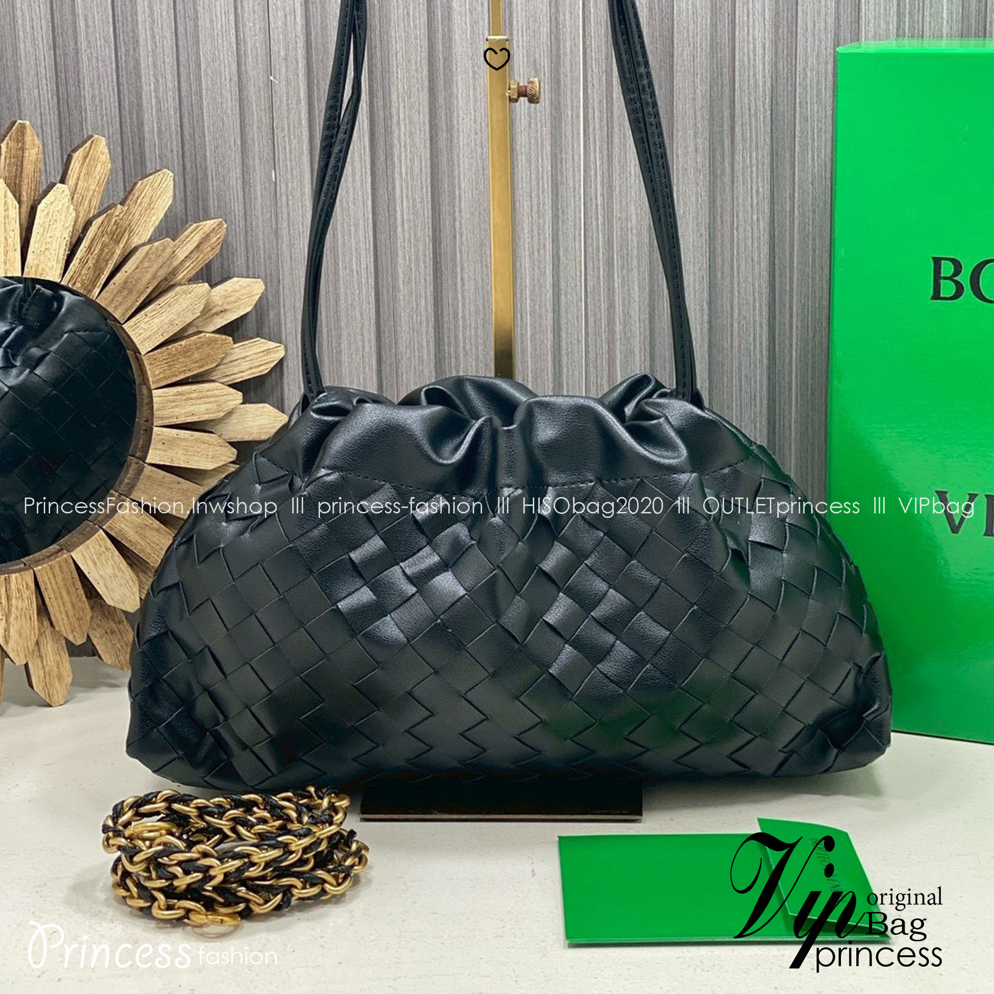 ORI หนังแท้ | Bottega Veneta Dustbag Notte Bag / Bottega Hobo Bag กระเป๋าสะพายดีไซน์สานเป็นเอกลักษณ์ เรียบง่ายไฮคลาส เชือกผูก พร้อมสายสะพายโซ่