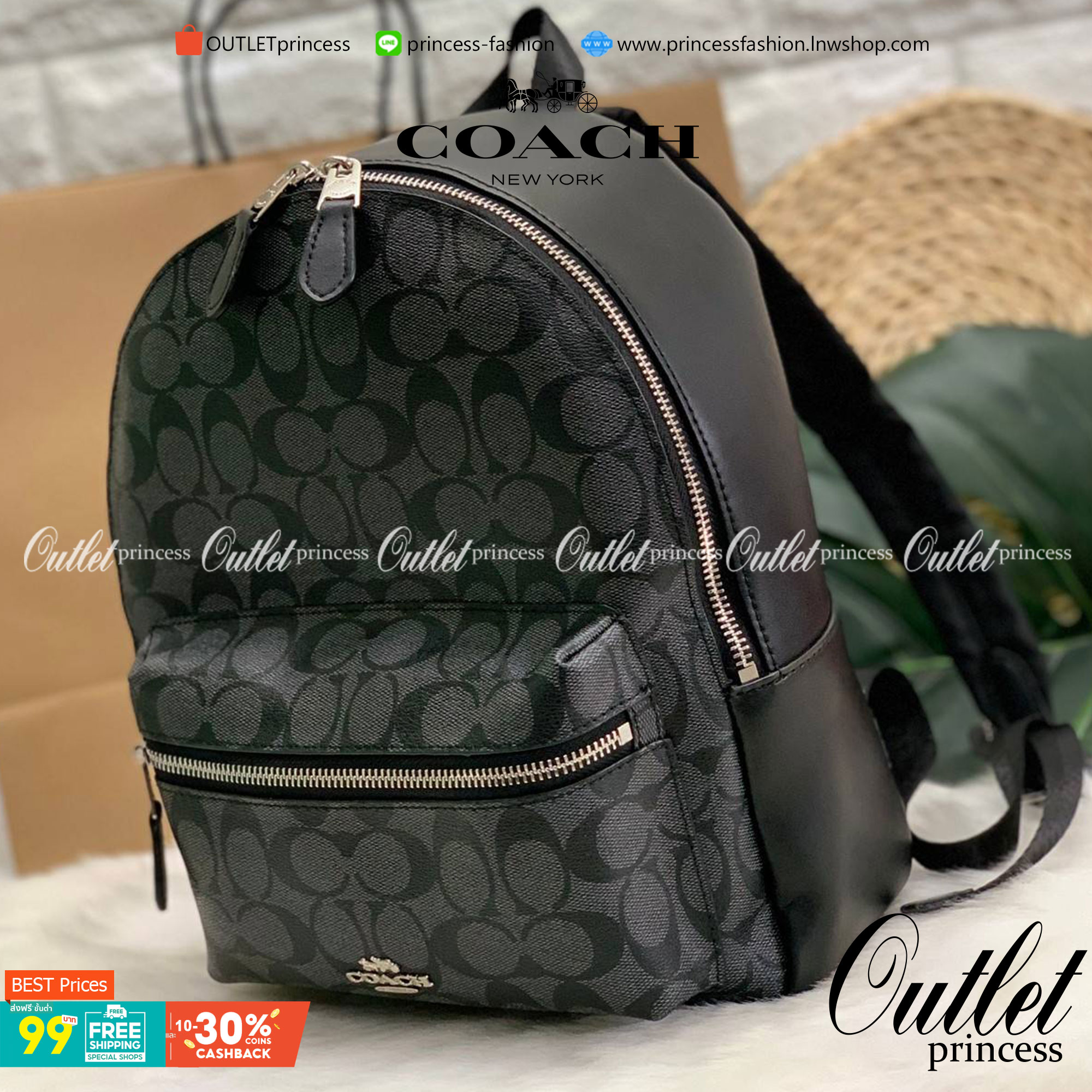 OUTLET 】COACH MEDIUM CHARLIE BACKPACK IN SIGNATURE ((32200)) พร้อมส่งที่ไทยอีกครั้งค่ะ! กระเป๋าสะพายหลังขนาดกลาง หนังแท้+ไนล่อน ด้านหน้ามีช่องซิปให้หนึ่งช่อง;เปิดปิดช่องหลักแบบซิปคู่ ภายในกว้างใส่สัมภาระได้จุนะคะ พร้อมช่องซิปให้อีกช่องค่ะ;สายสะพายสามารถเล