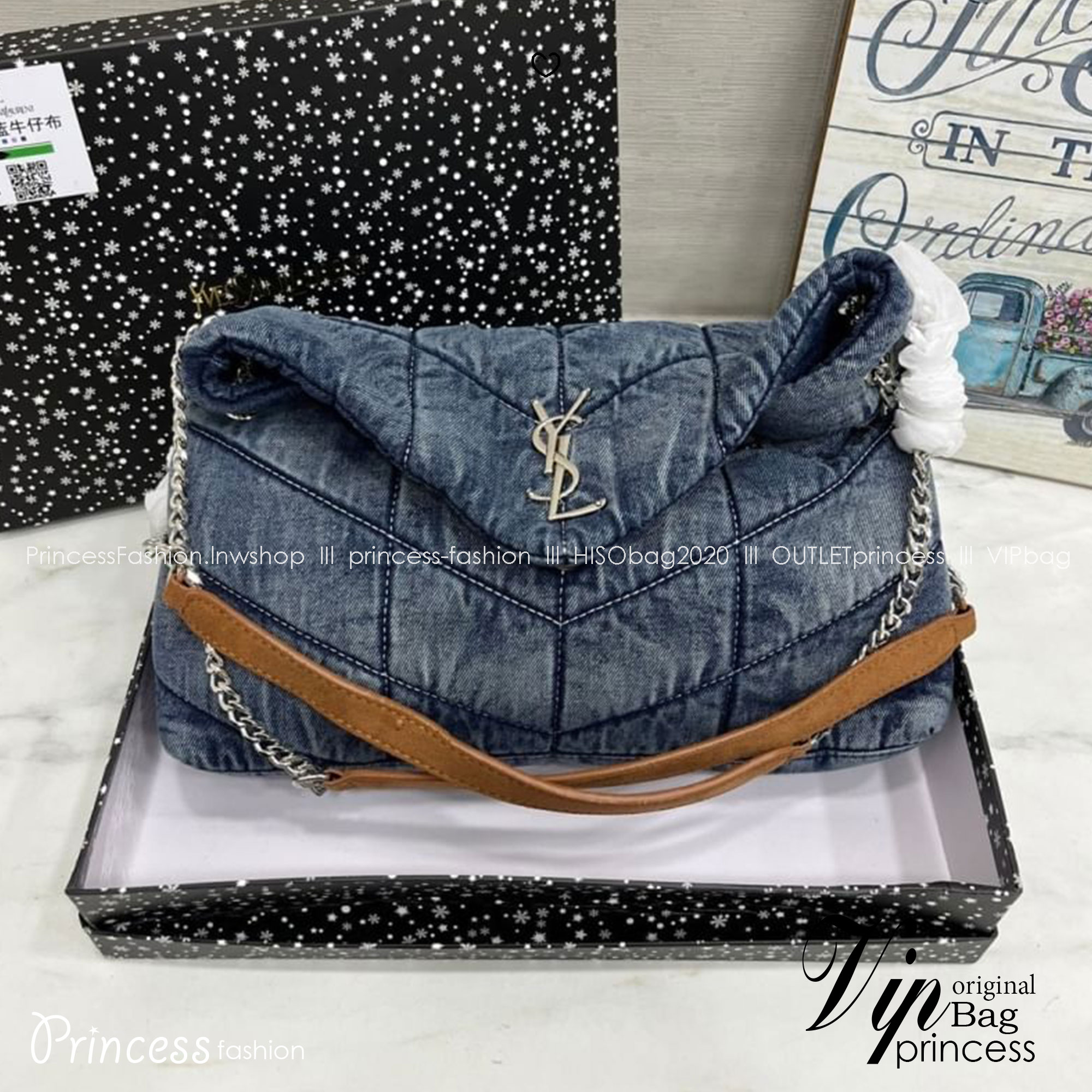 YSL Loulou Puffer Denim Shoulder Bag กระเป๋าสะพายเดนิมควิลท์ เย็บลายเชฟรอนควิลท์สวยมีเสน่ห์ ภายในโล่งกว้าง มีไอเท็มใหม่ที่ต้องรีบมีสวยก่อนใคร รับรองคุ้มค่าและถูกใจแน่นอนน้า