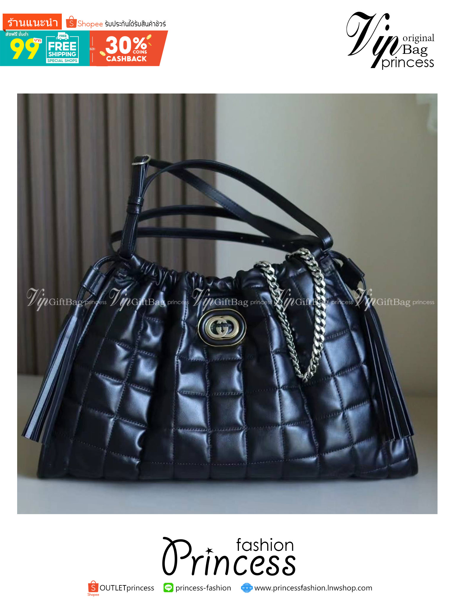 GUCCI MEDIUM QUILTED TOTE BAG / Gucci Hobo / Gucci Deco Medium Tote Bag พร้อมส่ง กระเป๋าสะพายใบใหญ่ หนังแท้ หนังสวย Interlocking G **สินค้าเกรดท็อปออริจินอลสลับแท้ 1:1 เกรดดีสุด ใช้งานต่างประเทศได้