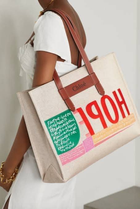 Large: CHLOÉ Woody large leather-trimmed cotton-canvas tote corita kent tote 14” canvas