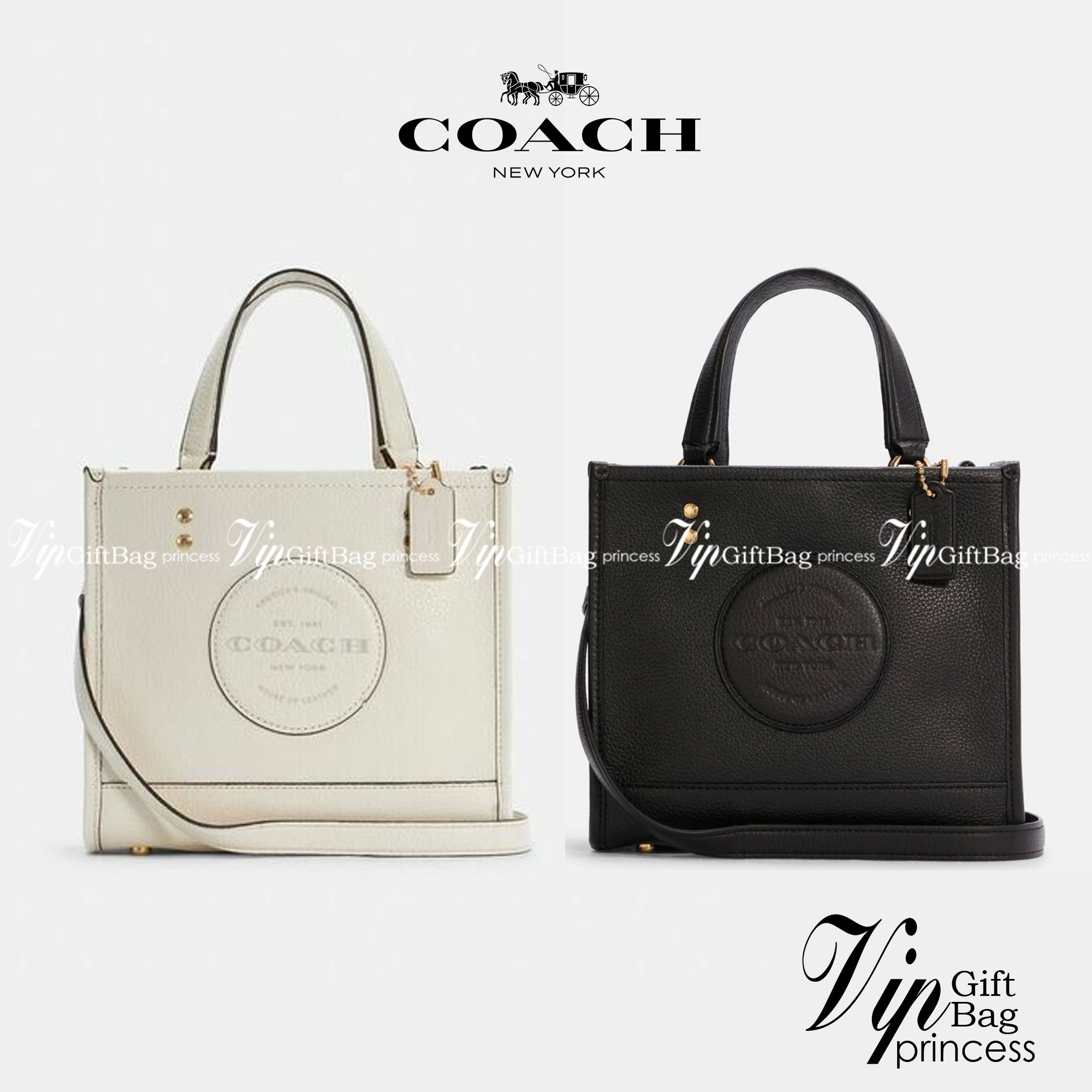 ใหม่ล่าสุด อดใจยังไงไหว COACH Dempsey Field Tote 22 C5268 โทนสีขาวล้วน ดำล้วน สุดคลาสสิก พร้อมส่งความสวยที่ไทยค่ะ! กระเป๋าทรง Tote ขนาดพอเหมาะลำตัว พกพาง่ายสะดวกได้กับทุกๆวัน ด้านหน้าปั้มโลโก้แบรนด์ตัวใหญ่สวยค่ะ;เปิดปิดกระเป๋าแบบกระดุมแม่เหล็ก ภายในใส่กระ
