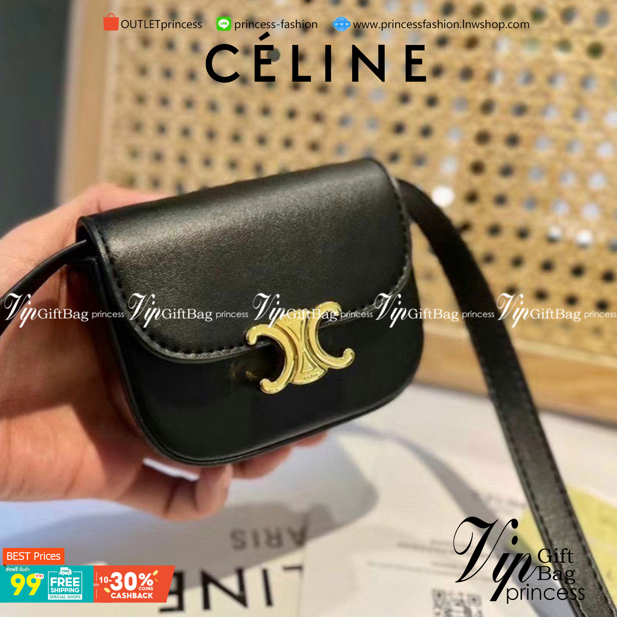 CELINE MINI TRIOMPHE IN TRIOMPHE CANVAS กระเป๋ามินิทรงชิค ดีไซน์รูปกล่องสุดแสนมินิมอล สามารถสะพายแบบ Crossbody และยังเป็น Belt Bagได้อีกด้วย วัสดุแคนวาสลาย Triomphe แบบไม่มีตกยุค ด้านหน้าโดดเด่นด้วยโลโก้สีทอง เป็นอีกหนึ่งตัวเลือกให้คุณเลือกสะพายในชีวิตประ