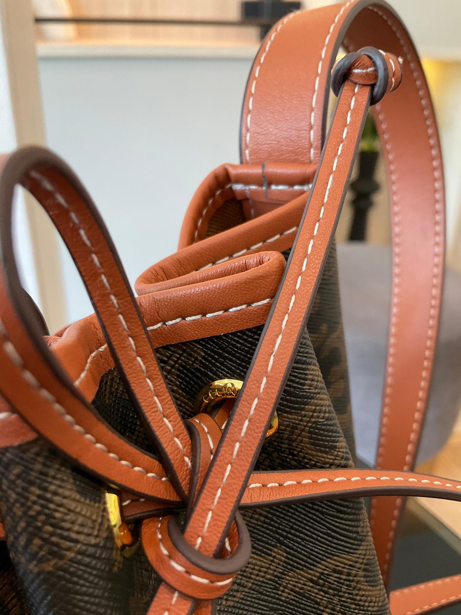 CELINE SMALL DRAWSTRING BAG IN TRIOMPHE ในรุ่นนี้ได้รับคำชื่นชมจากแฟชั่นกูรูทั้งหลาย เนื่องจากมีรูปทรงที่สุดแสนจะเรียบง่าย มีช่องใส่ของที่กว้าง ตัวกระเป๋าเป็นแบบหูรูด ช่วยให้เปิด-ปิดง่าย สะดวกต่อการใช้งาน