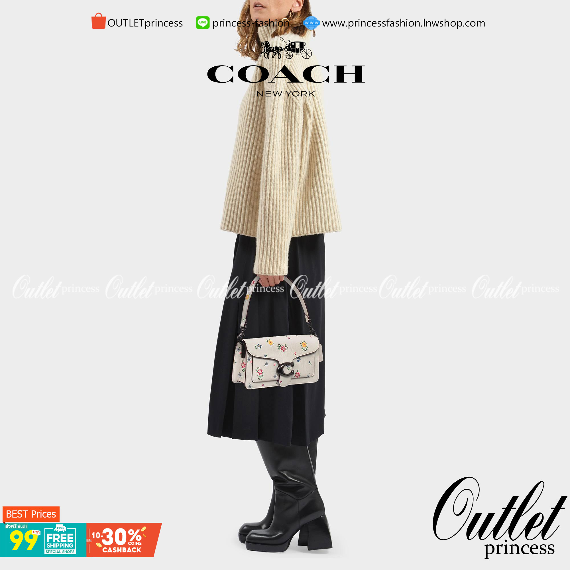 OUTLET 】รุ่นหายาก รุ่นตามหา ห้ามพลาดค่ะ! COACH TABBY FLORALPRINT ((B2081-630)) Wildflower-print Leather Shoulder Bag In White พร้อมส่งอีกครั้งค่ะ! กระเป๋าหิ้ว//สะพายไหล่//สะพายข้างได้หรือถือแบบคลัทออกงานได้เลย สุดคุ้ม! หนังแท้นิ่มอย่างดี 🌸 จุดเด่น