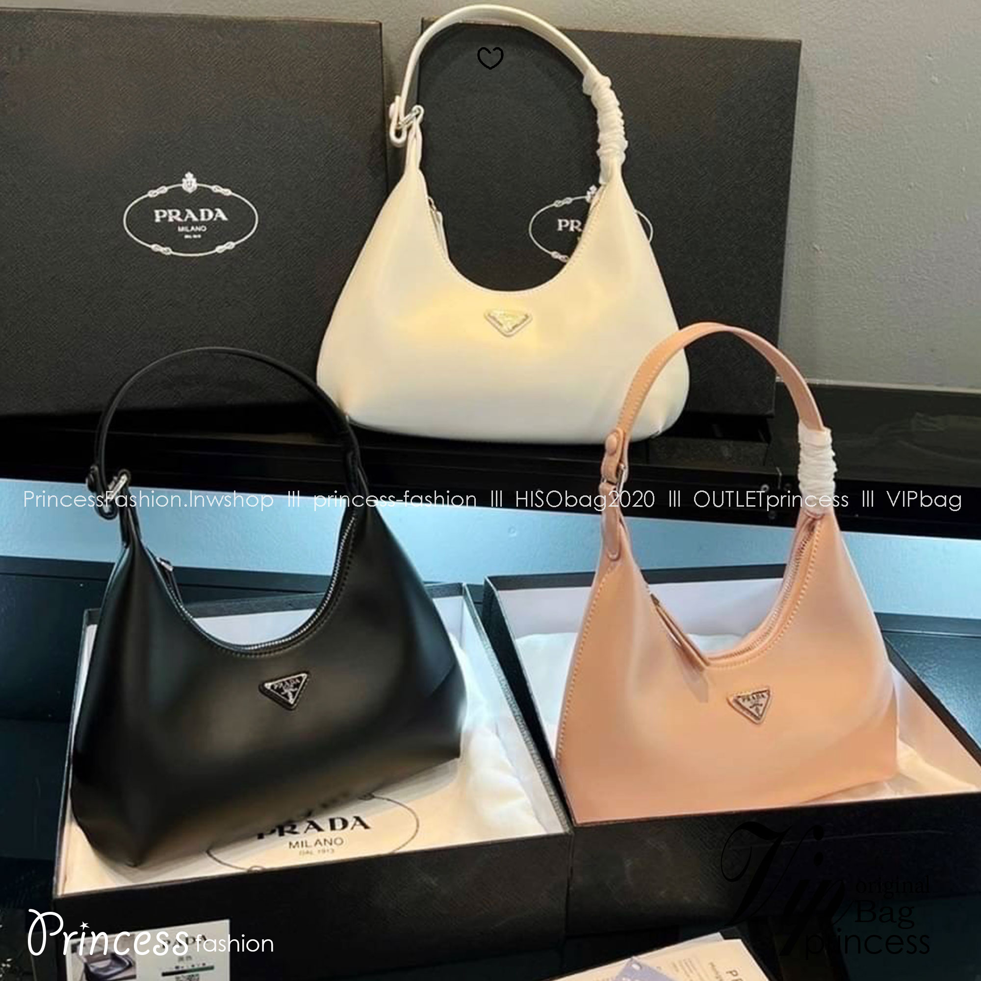 PRADA LEATHER HANDBAG กระเป๋าสะพายไหล่ดีไซน์เก๋และมาแรงมาก สาวๆติดแกลมต้องไม่พลาด สวยดูแพง หนังเงาหรูหรา