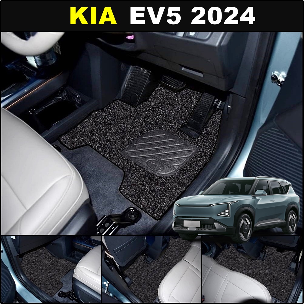 พรมไวนิลดักฝุ่น KIA EV5 2024 พรมดักฝุ่นในรถ เกียร์ อีวี5 สีดำ เข้ารูป สวยงาม 3ชิ้น