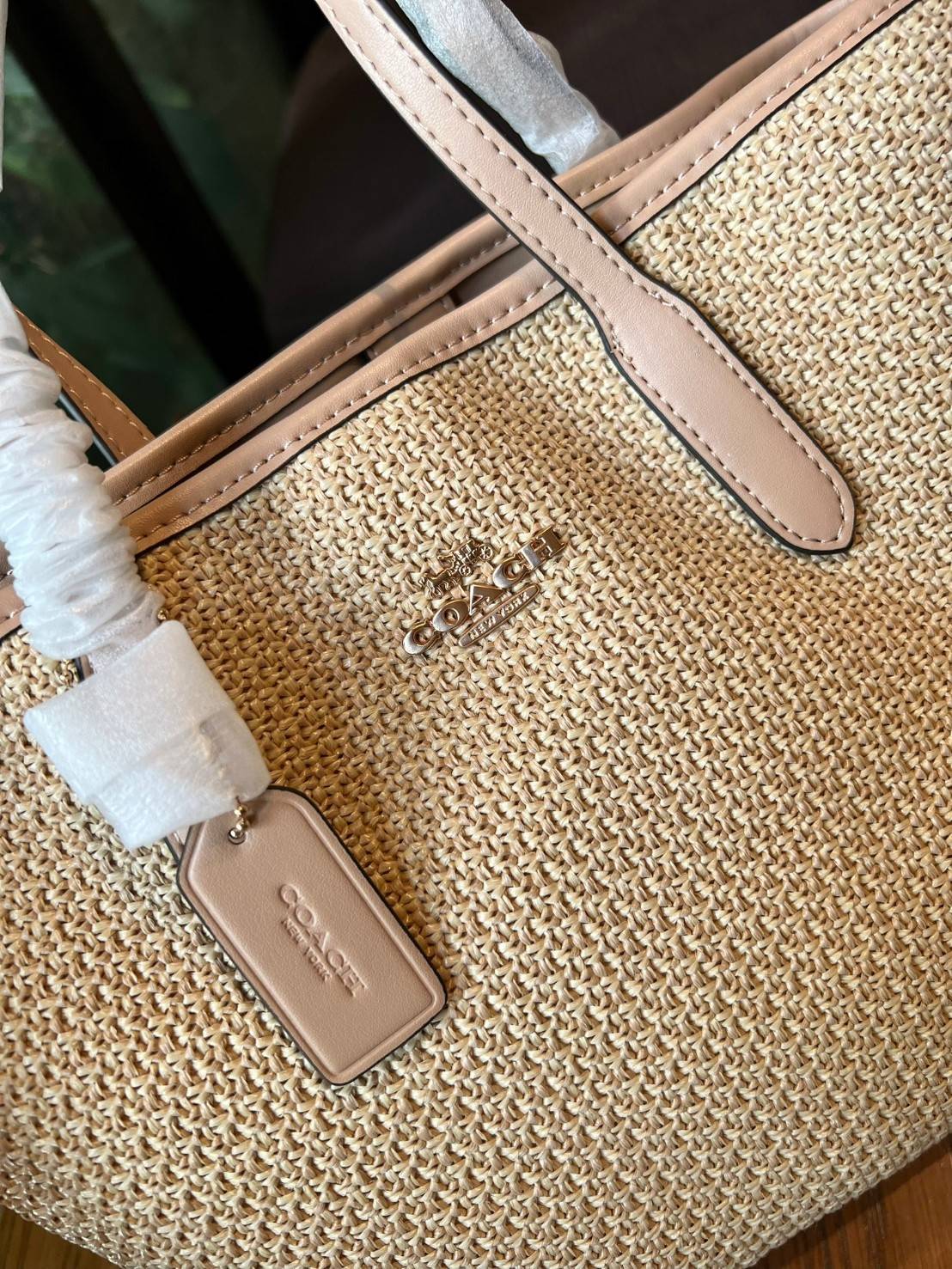 Coach Mini City Tote Bag In Straw And Smooth Leather 9" ((CS616)) กระเป๋าทรงโท้ทงานทอน้ำหนักเบา จุของได้เยอะ เกรดท็อปออริ เกรดดีสุด สลับแท้ 1:1 ใช้ต่างประเทศได้