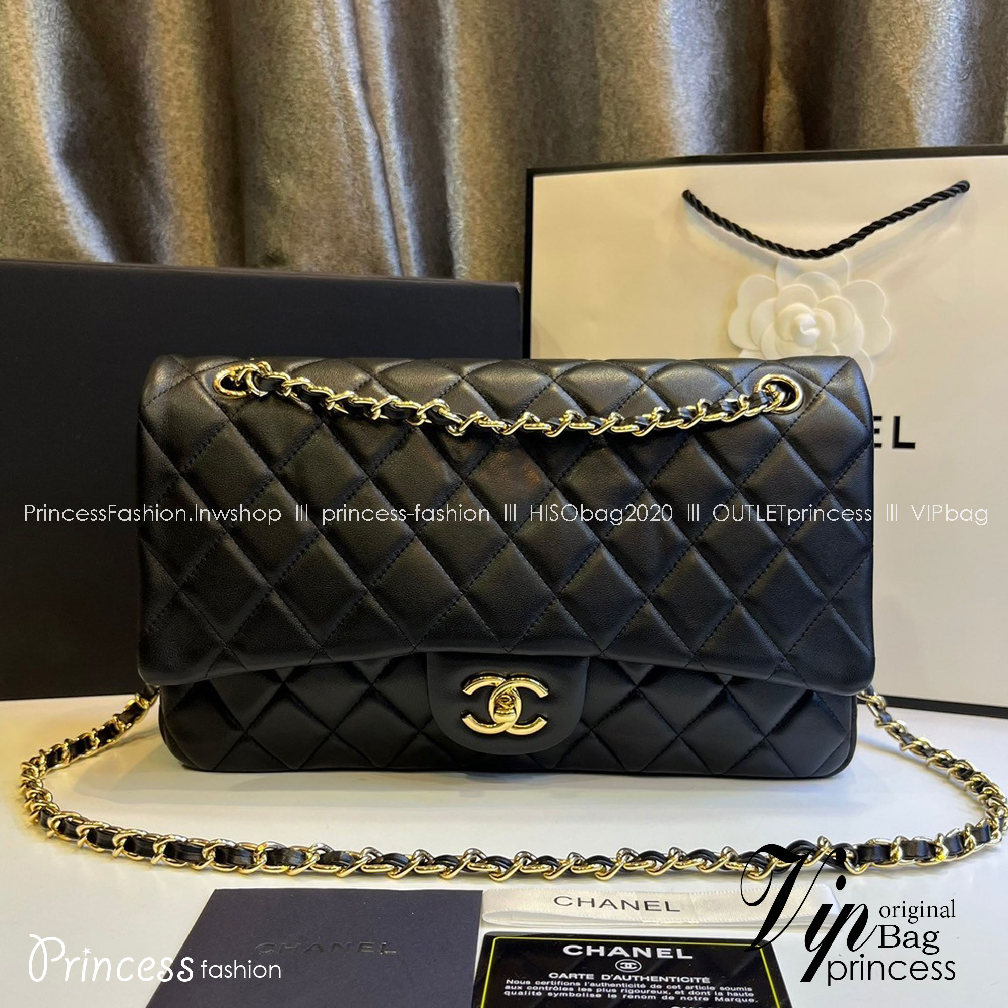 พร้อมส่งครบ 4 แบบ โทนสีดำคลาสสิก หนังคาเวียร์/หนังเรียบ อะไหล่เงิน/ทอง CHANEL Classic 25cm กระเป๋าสะพายรุ่นยอดนิยมเรียบหรู เกรดออริ 1:1 ใช้งานต่างประเทศได้