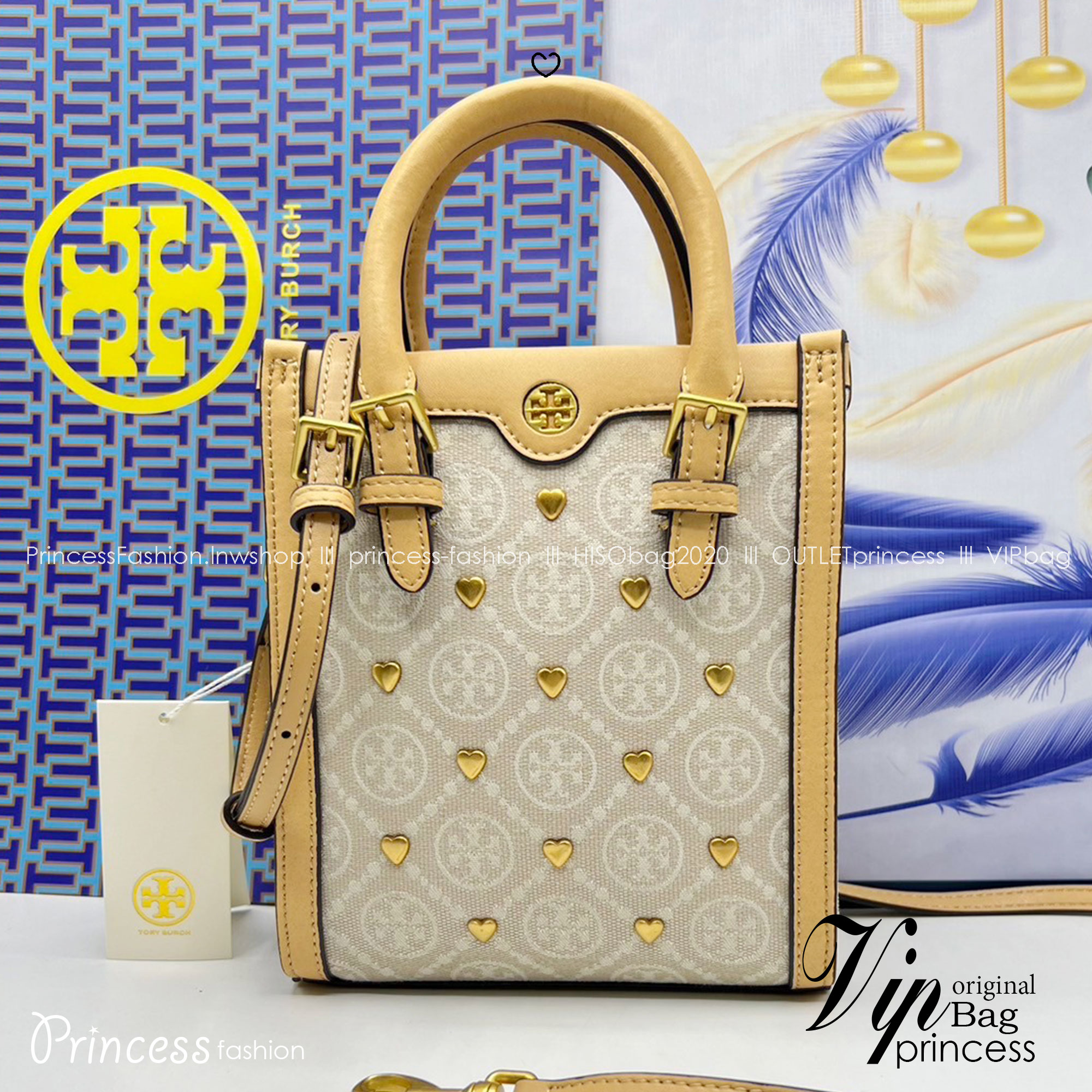 TORY BURCH Mini T Monogram Tote ivory multi heart shape / Tory Mini Tote Bag กระเป๋าทรงโท้ทมินิแต่งหัวใจสีทองสวยหรู น่ารักรุ่นใหม่ล่าสุด เกรดท็อปออริ เทียบแท้ 1:1 เกรดดีสุด ใช้งานต่างประเทศได้
