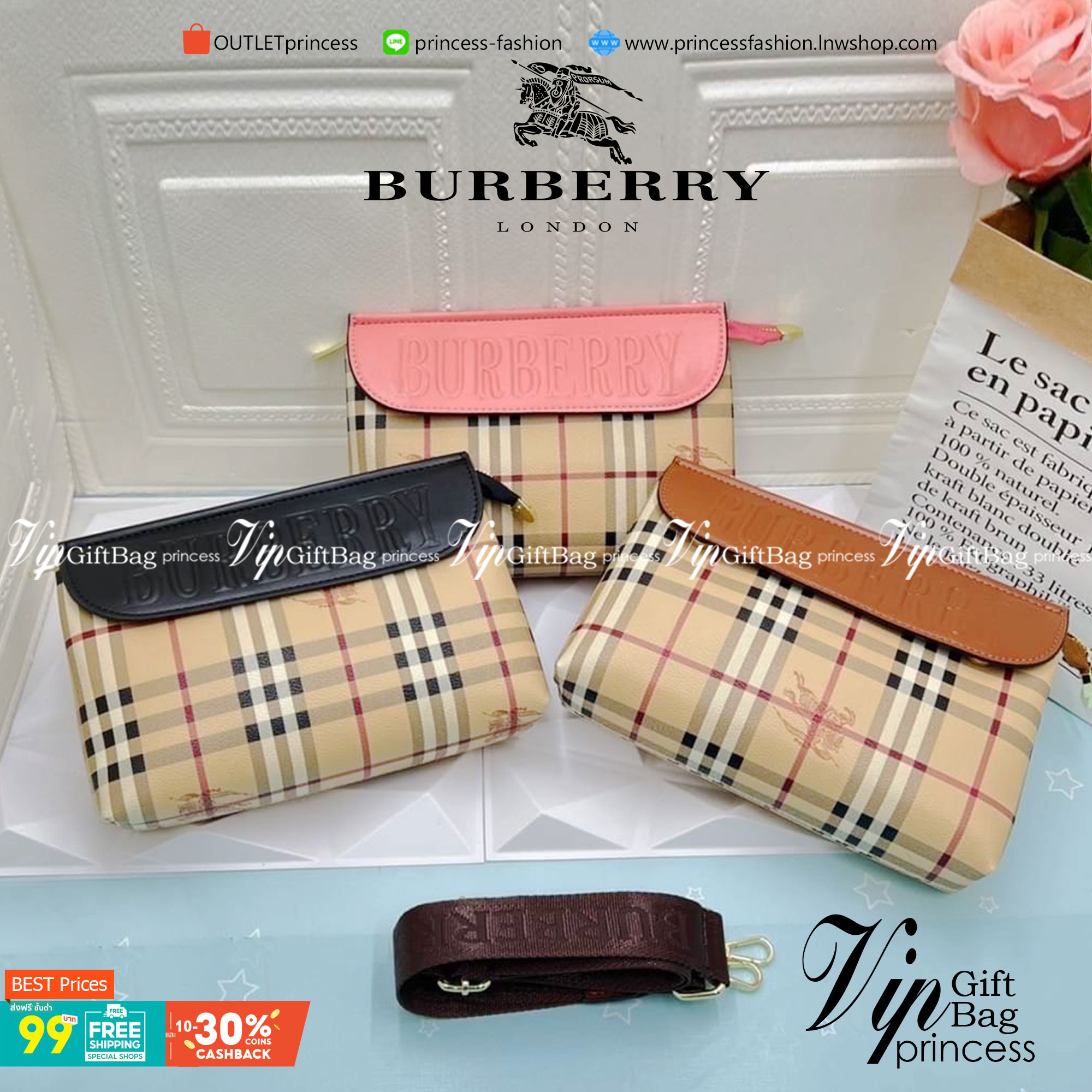 VIP 】BURBERRY CROSSBODY VINTAGE BAG กระเป๋าอยู่ทรงสวย สามารถใส่ของได้หลากหลาย จะถือเป็นครัชหรือสะพายก็ได้ มีสายสปอร์ตให้ด้วยนะคะ ใบเดียวใช้ได้ทุกโอกาส สาวๆต้องมีติดตู้ไว้เลยคะ