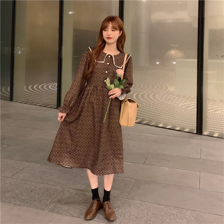 พร้อมส่ง 🧸 Cora dress เดรสยาวแขนยาวลายดอกสีน้ำตาล (IN32079)
