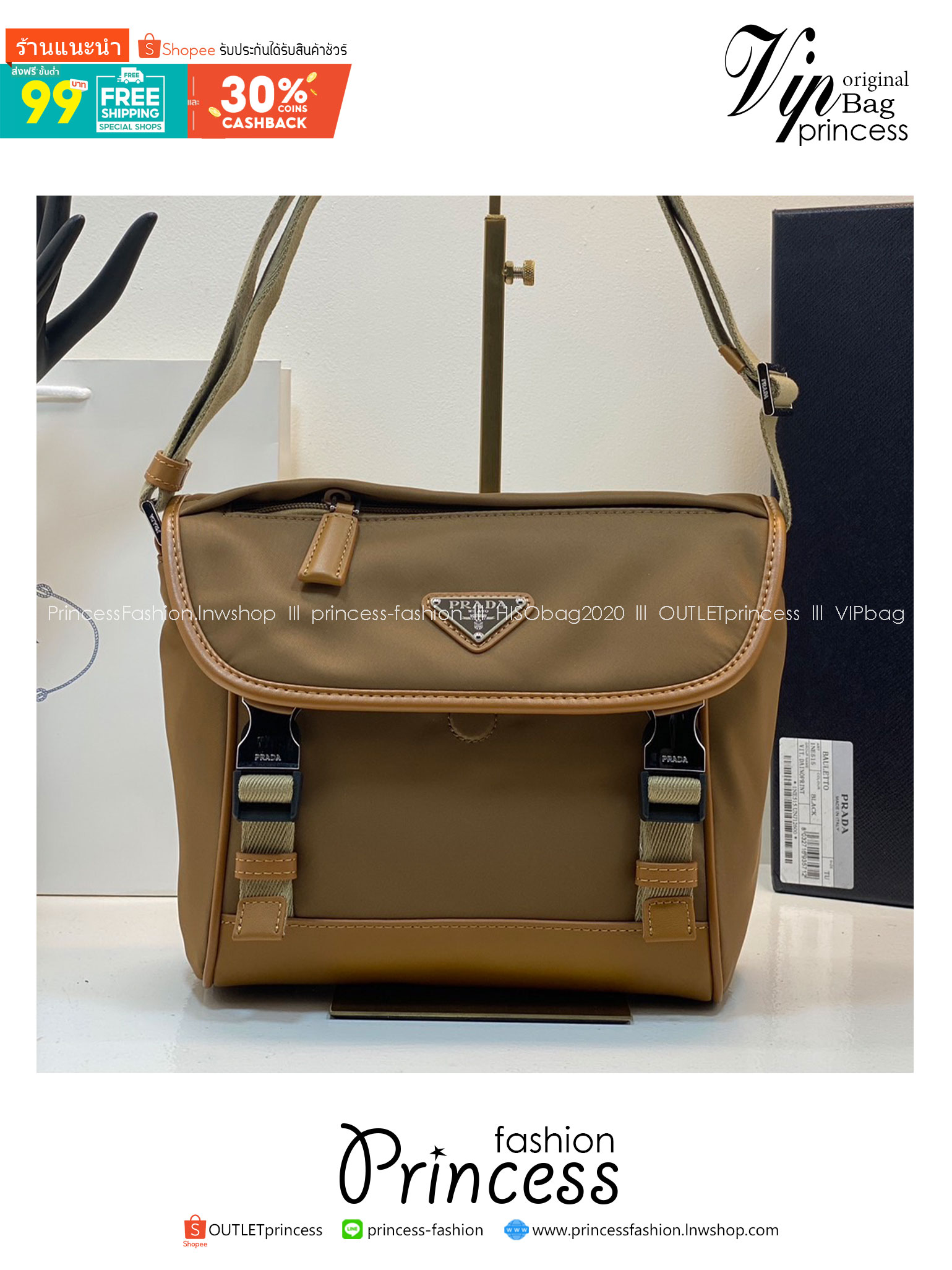 PRADA Re-Nylon and leather shoulder bag / PRADA Messenger Bag กระเป๋าสะพายคอมพลีทครีเอทลุคหล่อเท่ เกรดออริ สลับแท้ 1:1 ใช้งานต่างประเทศได้