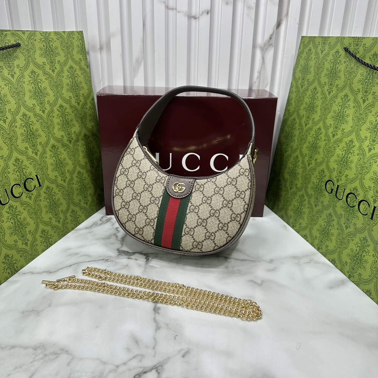 ORI หนังแท้ | Gucci Ophidia small shoulder bag / Gucci Hobo Bag กระเป๋าสะพายทรงโฮโบรูปพระจันทร์ มอบชีวิตชีวาให้กับมรดกของแบรนด์ด้วยแถบ Web