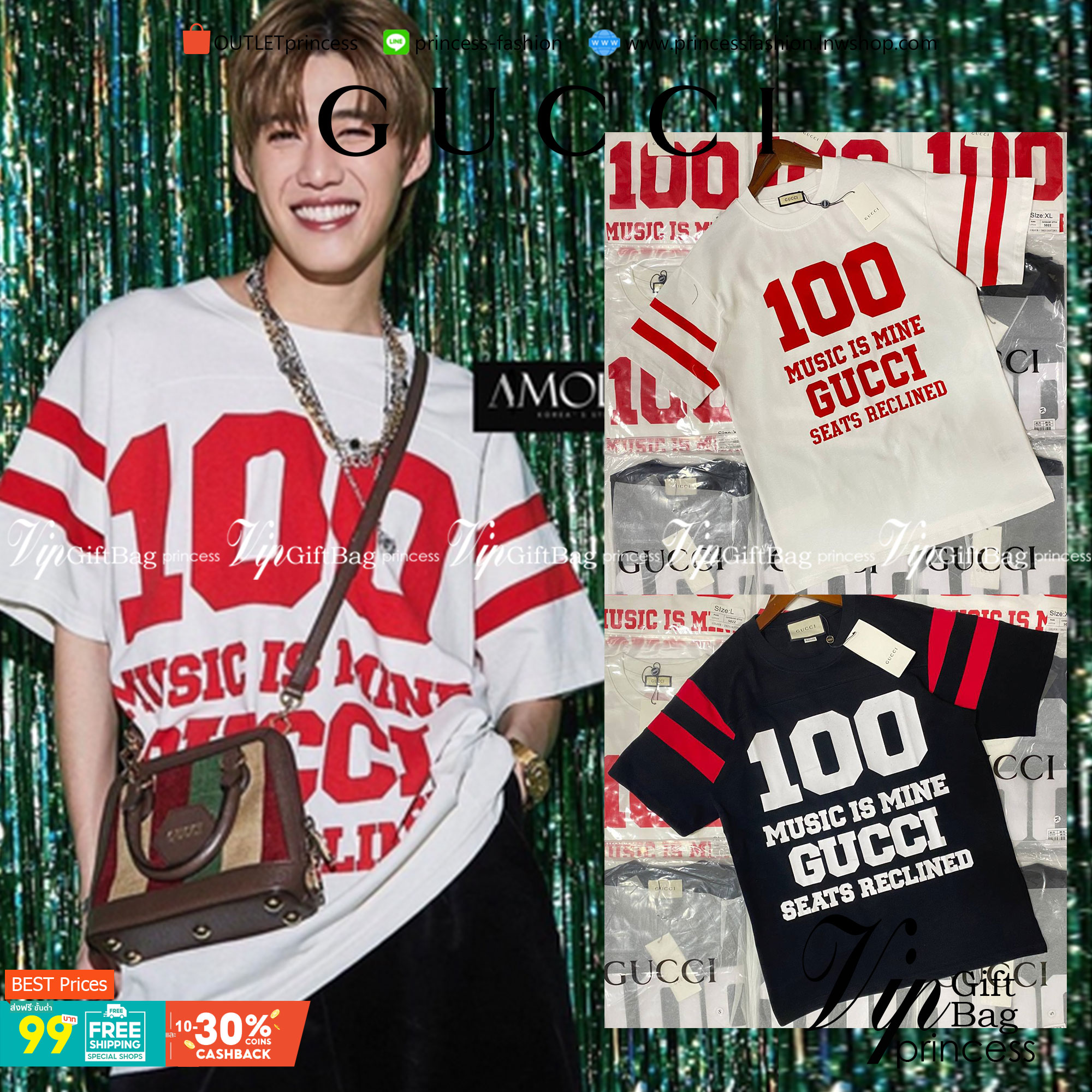 Gucci T-Shirt ภาพสินค้าจริง พร้อมส่งที่ไทย 100ปี Collection สวยยบาดใจ ผ้าเด้งงง นุ่ม ลื่นน ต้องมี !!ดาวิยังใส่ค้า เป๊ะสุดจริงๆ เสื้อยืด งานน่ารักมาก ผ้าเด้งใส่สบายมากกกก ห้ามพลาดเลยนะคะ ใส่สบายสุดๆ