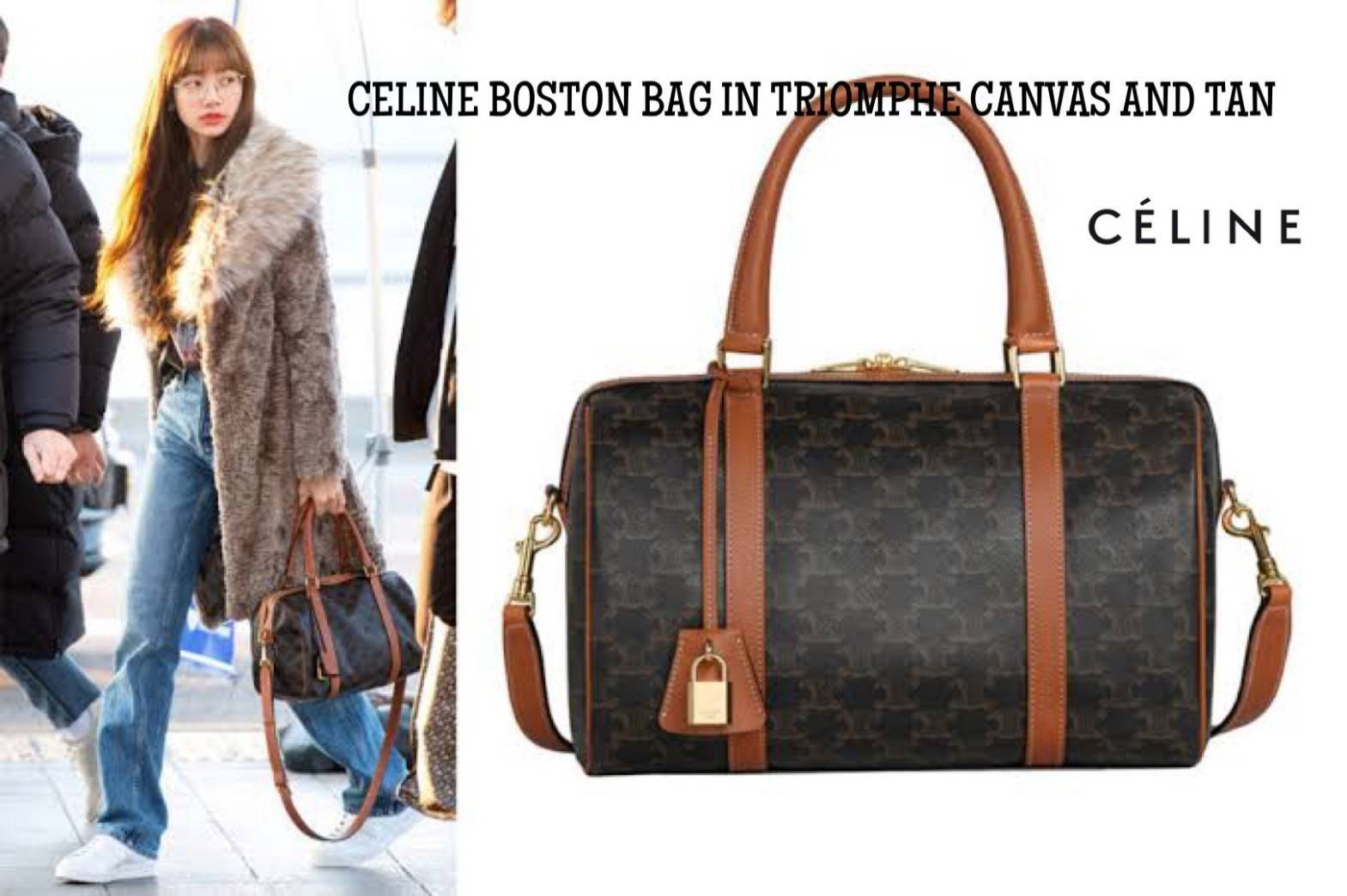 VIP 】CELINE BOSTON BAG IN TRIOMPHE CANVAS AND TAN ลวดลาย Triomphe Canvas Collection เป็นที่นิยมตลอดกาล มาในรูปแบบกระเป๋าทรงหมอนที่ได้รับความนิยมแบบทุกยุคทุกสมัย ซึ่งเป็นรูปทรงที่มีความคลาสสิก ดูดีแบบไม่มีตกยุค มาพร้อมขนาดที่ง่ายต่อการพกพา จัดเก็บหรือหยิบข