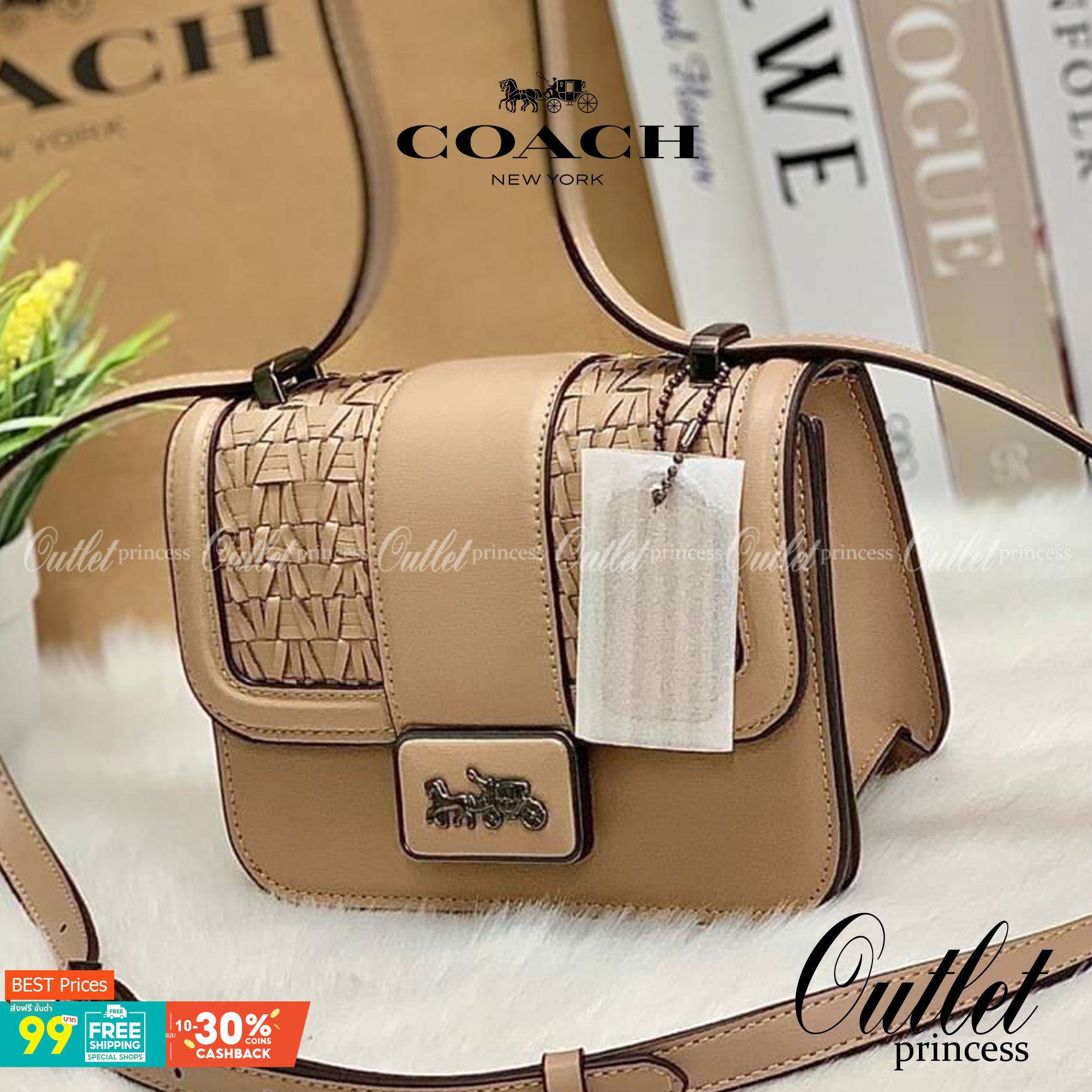 น้องสวย คุณภาพแน่นอีกแล้วจร้าา! COACH ALIE SHOULDER BAG 18 WITH WEAVING ((C2587)) พร้อมส่งความสวย! กระเป๋าสะพายครอสบอดี้ร์หรือสามารถทบเป็นสายคู่ใช้แบบหิ้วหรือคล้องไหล่ได้ด้วย หนังแท้อย่างดีสวยงามค่ะ ด้านหน้าทำหนังแบบสานได้คลาสสิคค่ะ