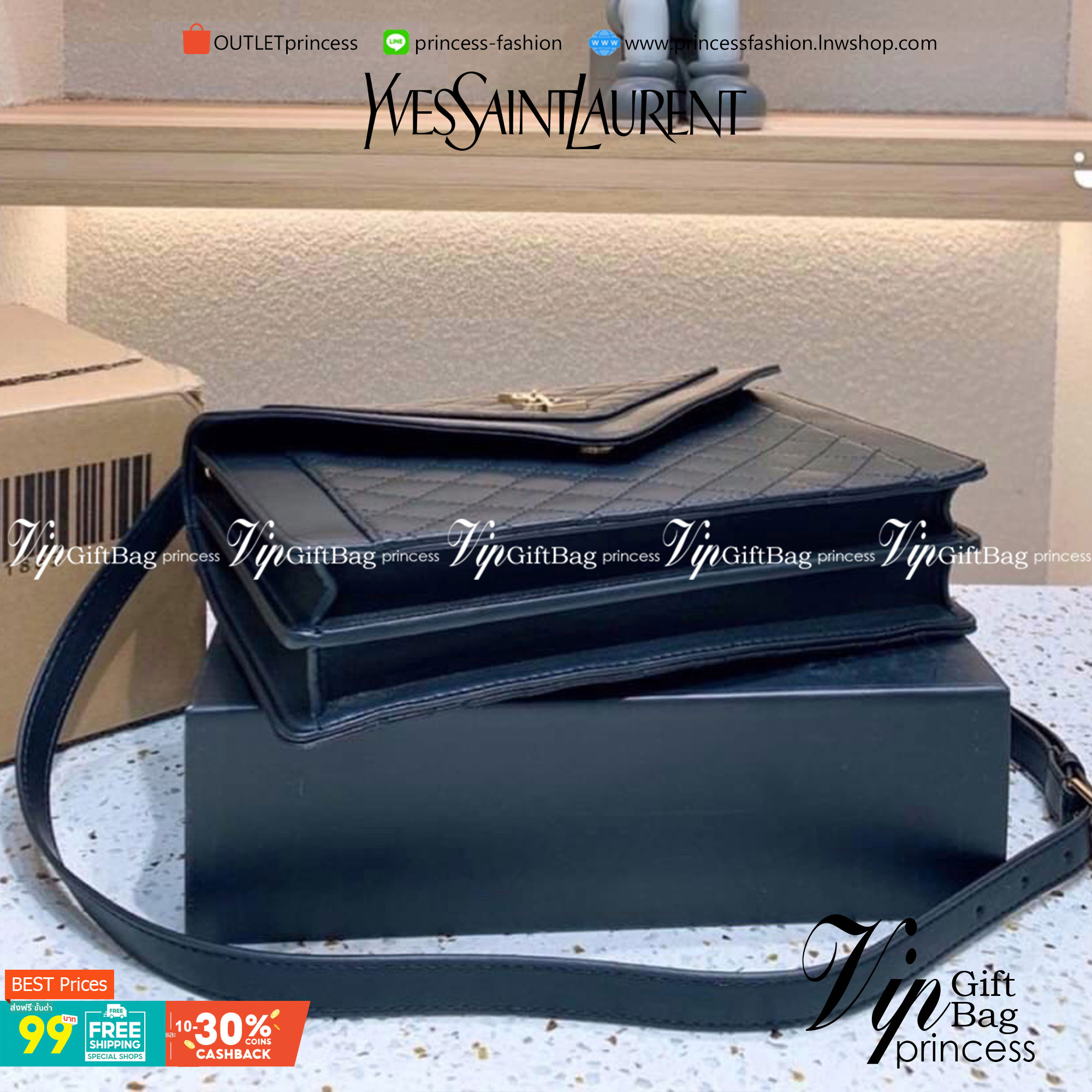 VIP 】YSL SAINT LAURENT Black Lambskin Quilted Gaby Satchel กระเป๋าสะพายทรงแมสเซนเจอร์ เปิดหน้าอะไหล่ทองหรูมากค่ะ วัสดุหนังแท้ Calfskin ทรงสี่เหลี่ยมหนังสวยหรูอยู่ทรงเปิดปิดด้วยฝาปิดโลโก้แบรนด์อะไหล่ทอง ภายในโล่งกว้าง สามารถใส่มือถือของใช้จุกจิกได้เยอะ สาย