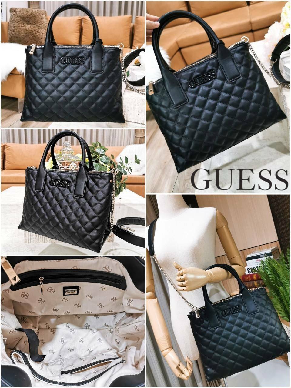 Guess Elliana Quilted-Look Handbag กระเป๋าสะพายรุ่นใหม่ล่าสุดจาก Guess factory วัสดุหนังนิ่มเรียบเดินเส้นลายตารางสวยดูดี ขนาดกำลังดี น้ำหนักเบา ด้านหน้าประดับโลโก้แบรนด์สวยโดดเด่น มีช่องใส่ของหลายช่อง เปิดปิดด้วยกระดุมแม่เหล็กและช่องซิป ภายในโล่งกว้างมีช่