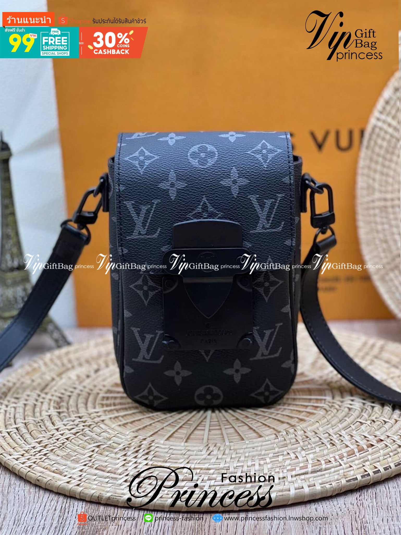 LV S-Lock Vertical wearable wallet / LV Phone bag Monogram Macassar coated canvas and black cowhide leather เกรดออริจินอล ใช้ได้ทั้งผู้หญิงผู้ชาย พร้อมส่งที่ไทย ภาพสินค้าถ่ายจากงานขายจริง ใช้งานต่างประเทศได้