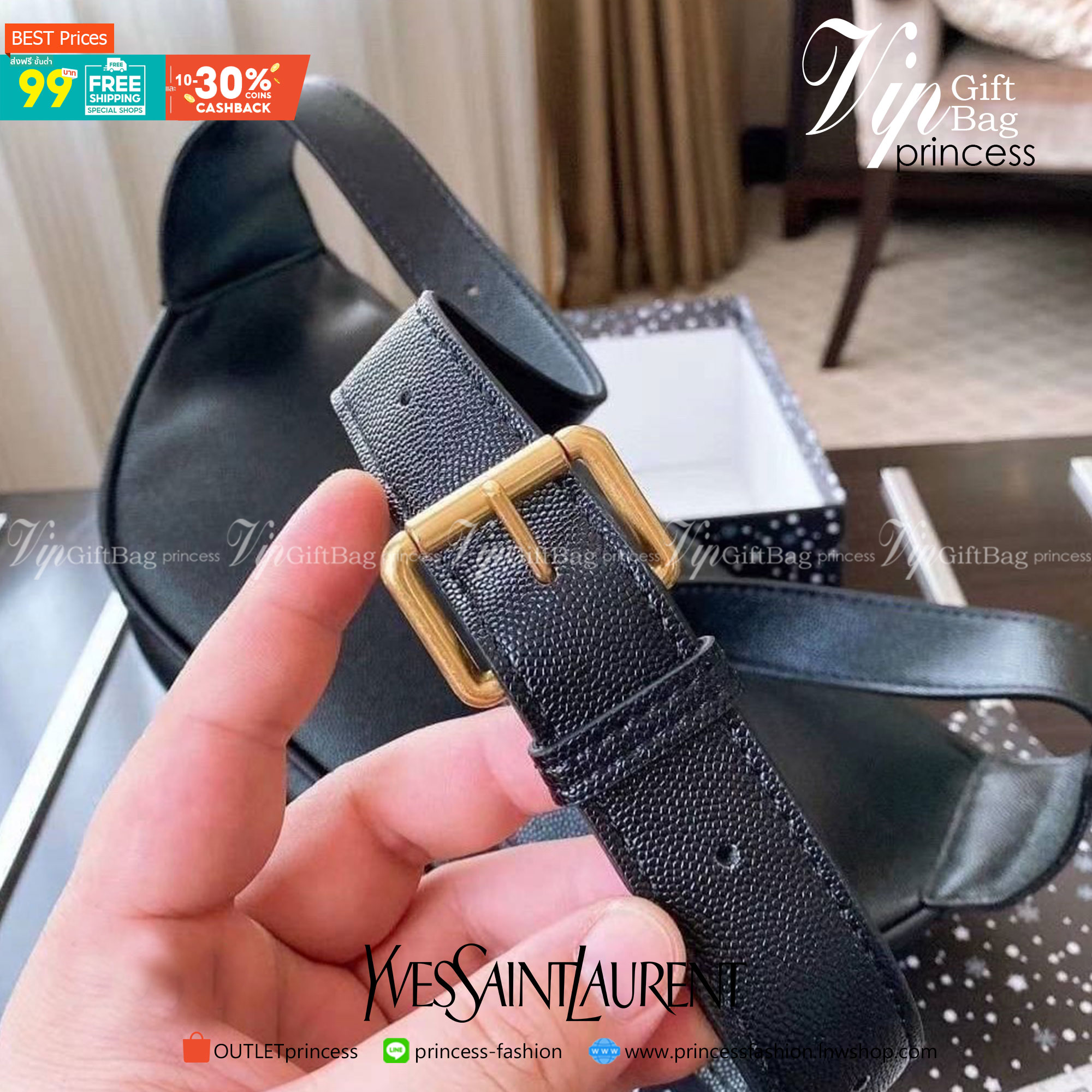 พรีเมี่ยมกิ๊ฟแท้ 100% 】VIP YSL Belt Bag กระเป๋าคาดอก คาดเอว งานดี หนังสวย ทรงเทห์ Black leather