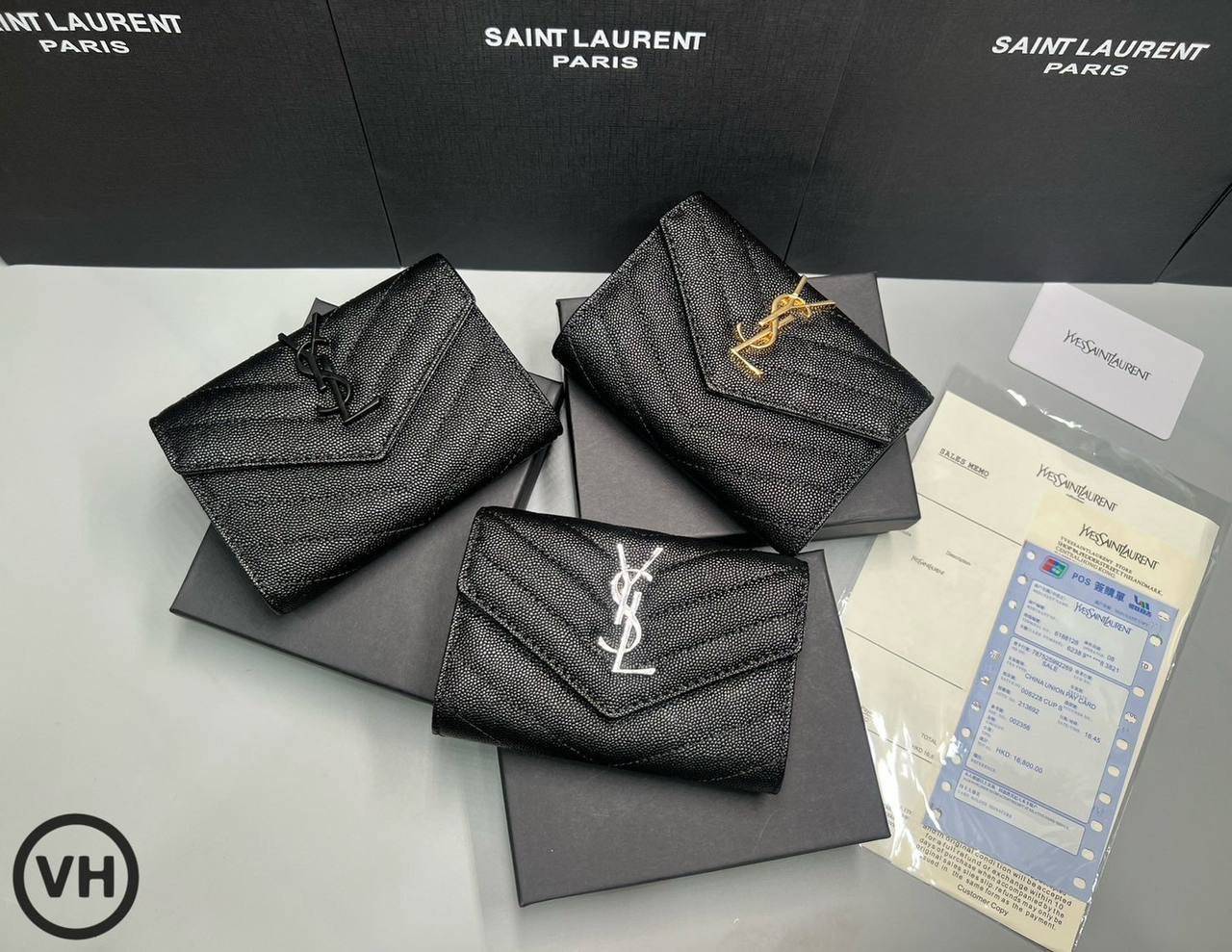 ORI หนังแท้ | YSL CASSANDRE MATELASSE small envelope wallet / YSL Short Wallet กระเป๋าสตางค์ใบสั้น กระเป๋าใส่เหรียญ กระเป๋าใส่การ์ด