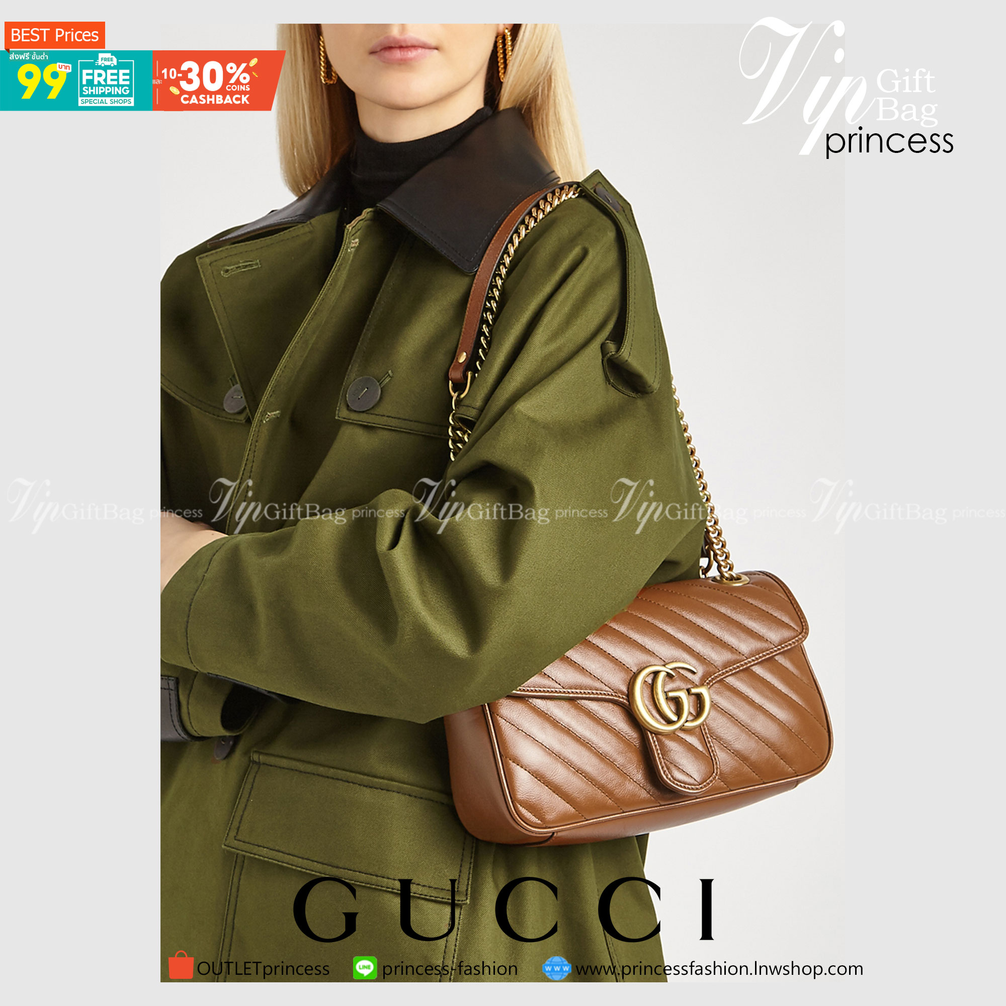VIP GIFTbag 】GUCCI GG Marmont small brown leather shoulder bag ราคานี้หนังแท้คือคุ้มมากเลยค่าสาวๆ ต้องจัดแล้วน้าา ยกระดับความหรูให้กับตัวเองกันหน่อย ด้วยกระเป๋ารุ่นนี้!! ครอสบอดี้ที่ดีไซน์หรู อัพเลเวล ในราคาที่จับต้องได้ พร้อมเสิร์ฟความสวยตรงถึงบ้านแล้วจ้