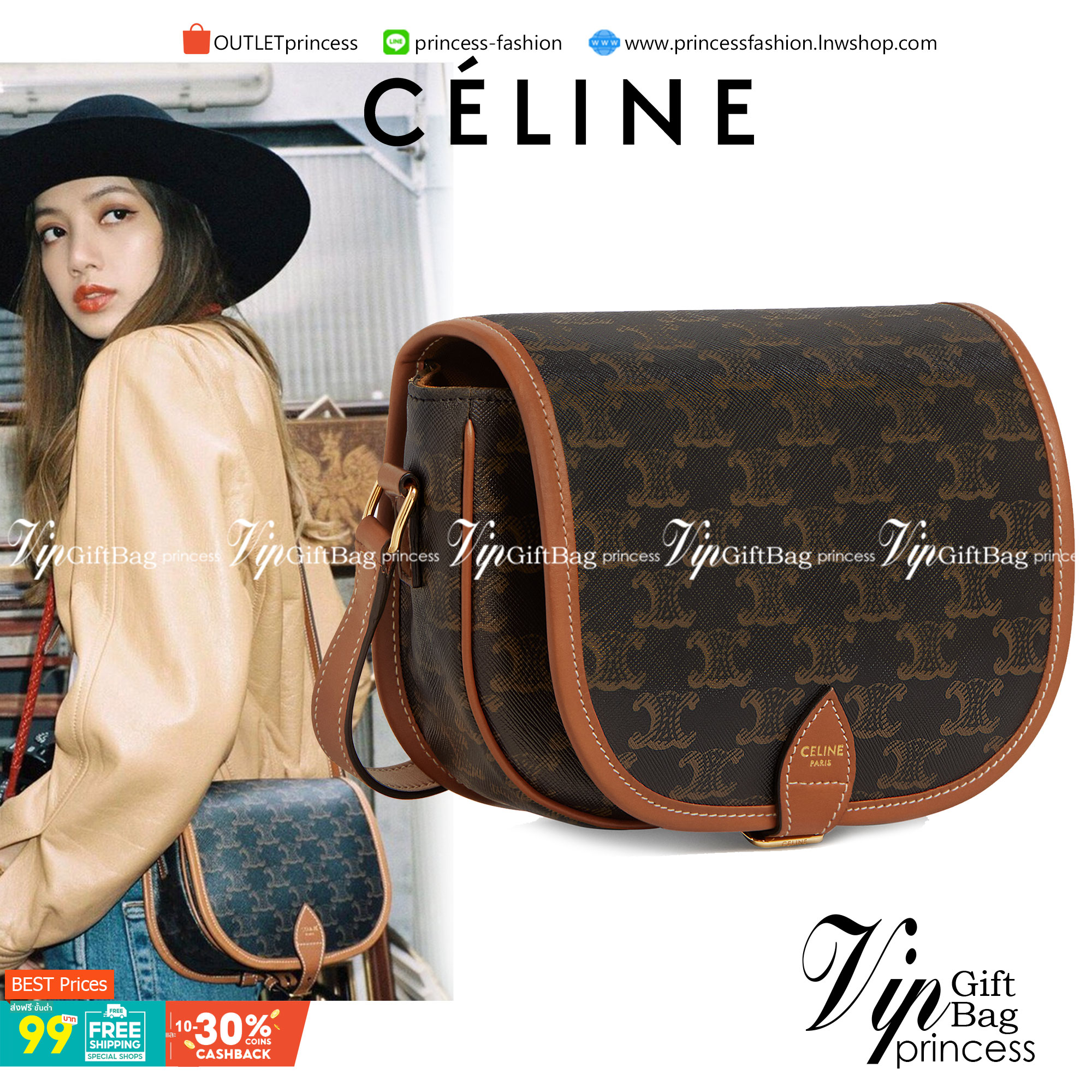 CELINE MEDIUM FOLCO BAG IN TRIOMPHE CANVAS หากใครที่กำลังมองหากระเป๋าสะพายข้าง ขนาดกะทัดรัด และเรียบหรู ต้องใบนี้เลยค่ะ เป็นกระเป๋าเปิดปิดแบบแบบฝาผับที่มีรูปทรงโค้งและที่ล็อกรูปทรงคล้ายเข็มขัด อีกทั้งยังสะท้อนความสวยสไตล์สาวปารีสได้อีกด้วย ด้านในของรุ่นนี