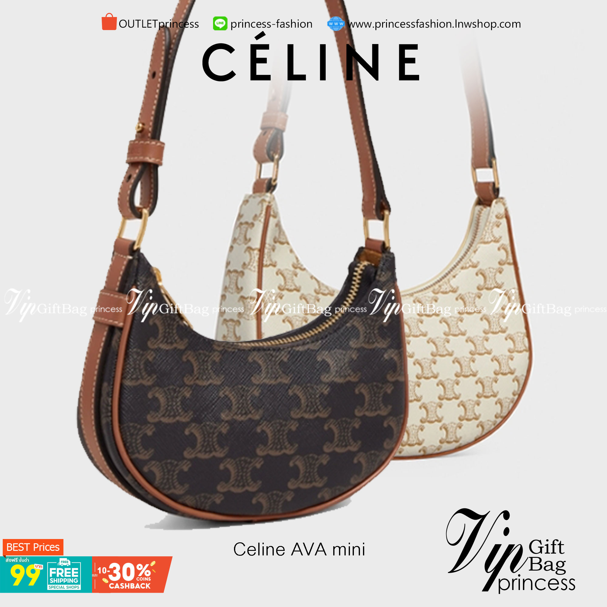 VIP 】หนังแท้ CELINE MINI AVA IN TRIOMPHE CANVAS AND CALFSKIN TAN กระเป๋าถือ/คล้องไหล่ ขนาดมินิน่ารัก สาวๆสายคิ้วตี้ไม่ควรพลาดเลยค่าา น่ารักมากกๆๆ แต่ยังคงเรียบหรูและคลาสสิก ทั้งลายที่แสนโดดเด่น และสายแบบเข็มขัดก็เข้ากันได้ดีสุด ๆ ไม่มีโลโก้ใด ๆ ประทับอยู่