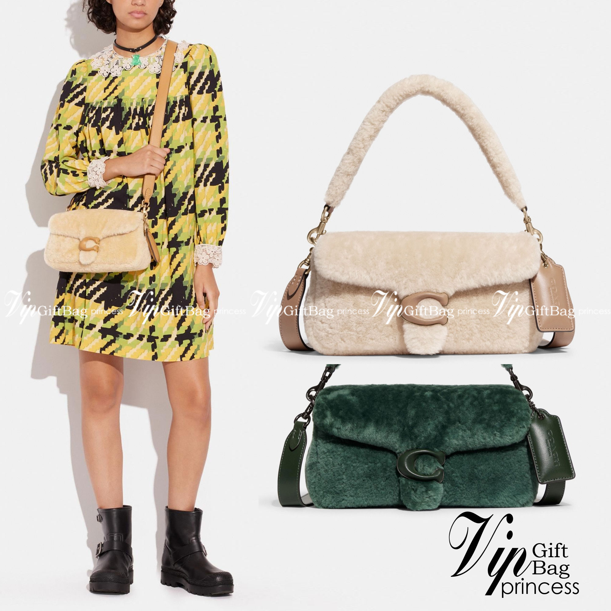 Coach pillow tabby shoulder bag 26 in shearling / COACH LEATHER COVERED C CLOSURE CC445 ใหม่ล่าสุดต้อนรับฤดูหนาว กับคอลเลคชั่นคุณหนู กระเป๋าสะพายไหล่ ดีไซน์วินเทจย้อนยุคตกแต่งขนรอบใบนุ่มฟู สวยลูกคุณมาก!! เปิด-ปิดด้วยกระดุมแม่เหล็ก รับรองแน่นหนา ภายในเป็นช