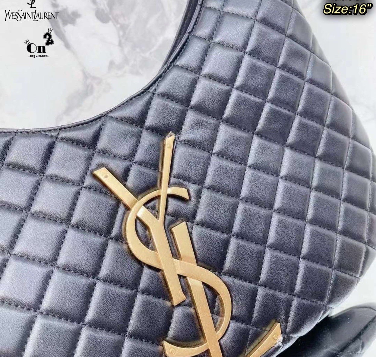 YSL Icare Maxi Shopping Bag In Quilted Lambskin 15" / YSL Icare Maxi Denim กระเป๋าสะพายใบใหญ่ มาพร้อมใบเล็ก หนังบุเย็บลายตาข่าย (Quilted Bag) ดีไซน์โฉบเฉี่ยวกว่าหลายระดับด้วยการประดับฮาร์ดแวร์ทองเหลืองในตัวอักษร Y.S.L สะดุดตา มอบสไตล์เรียบง่ายแต่คลาส