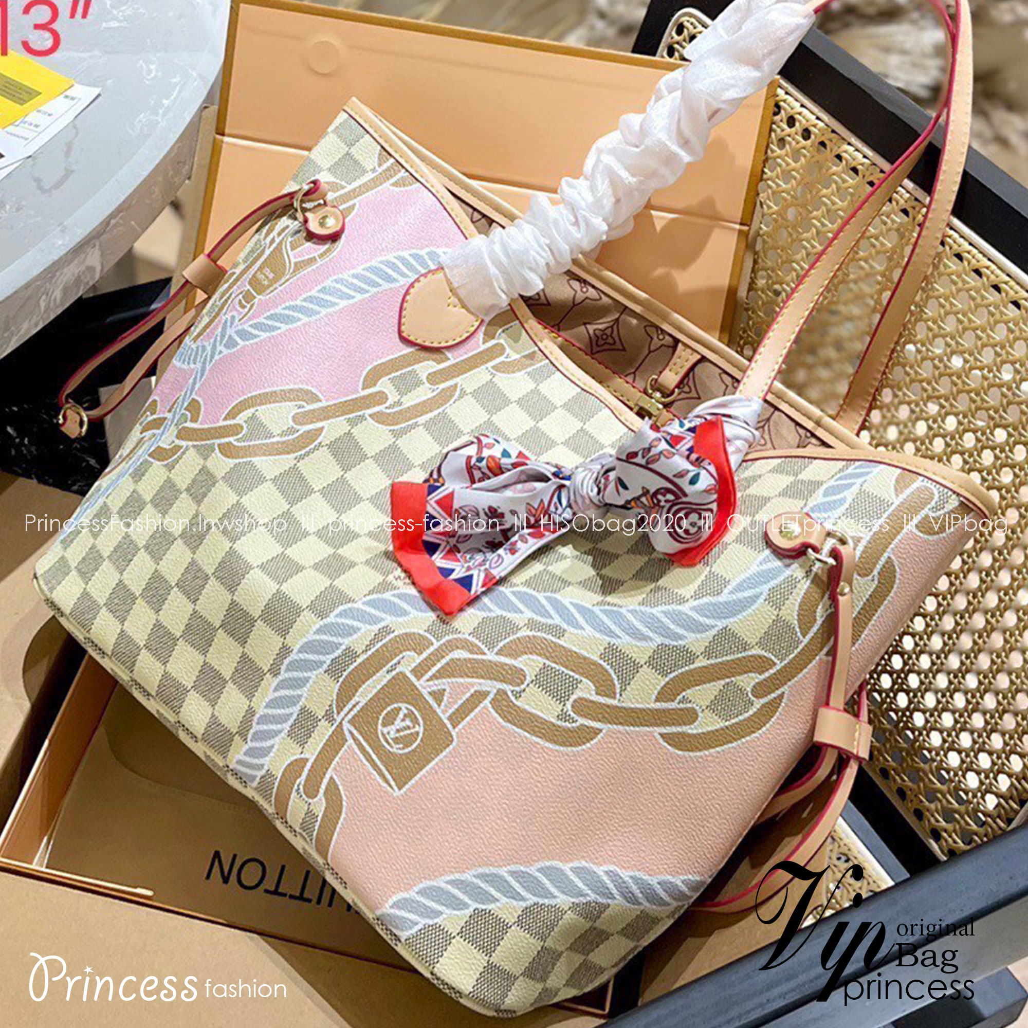LV Neverfull MM Damier Azur คอลเล็คชั่น Spring Nautical / LV 2IN1 TOTE SET WITH NAUTICAL PRINT ดีไซน์ใหม่ต้อนรับฤดูร้อน กับกระเป๋าสะพายไหล่ใบใหญ่ทรง tote มาพร้อมใบลูก คลาสสิคที่สุด