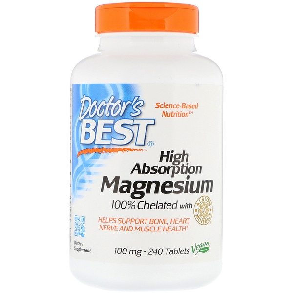 ส่งฟรีลงทะเบียนมีพร้อมส่งค่ะ Doctors Best High Absorption Magnesium 100 mg 240 Tablets