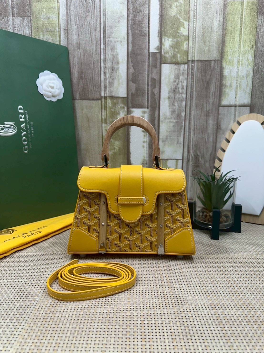 10 สี ORI หนังแท้ | GOYARD Saïgon Souple Mini Bag 20cm กระเป๋าถือ/สะพายดีไซน์หูจับไม้เป็นเอกลักษณ์ที่สวยหรูหราสง่างาม