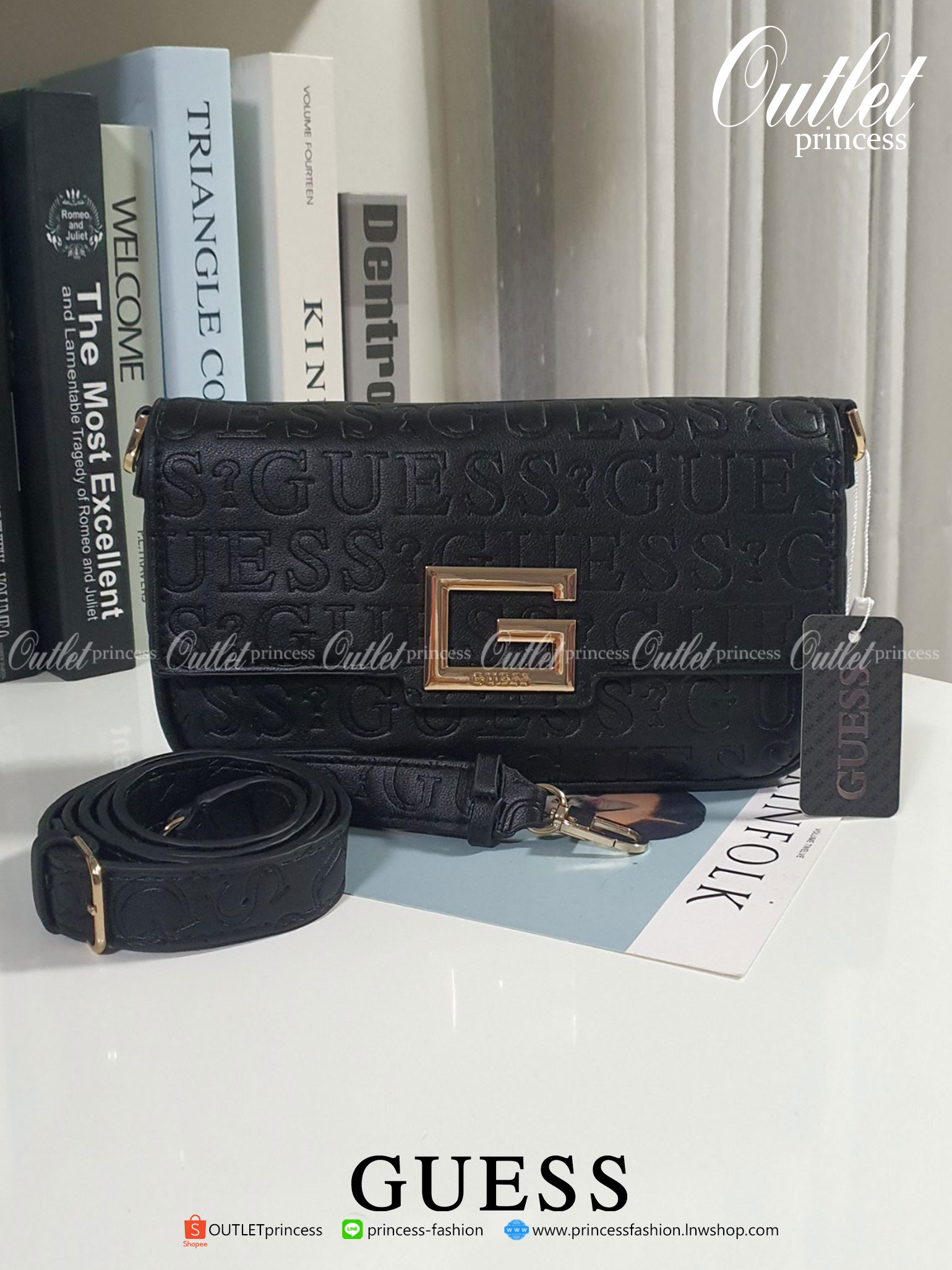 ของแท้ GUESS Brightside Debossed Logo Shoulder Bag กระเป๋าสะพายไหล่-ครอสบอดี้ ใช้ได้หลายสไตล์