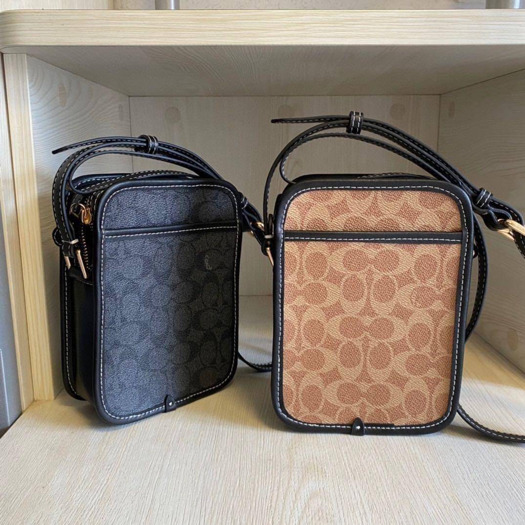 Coach Zip Camera Bag In Signature Canvas CA182 พร้มส่งที่ไทย Camera Bag Men’s retro classic Aging men’s cross-body Bag, mobile Bag Camera Bag