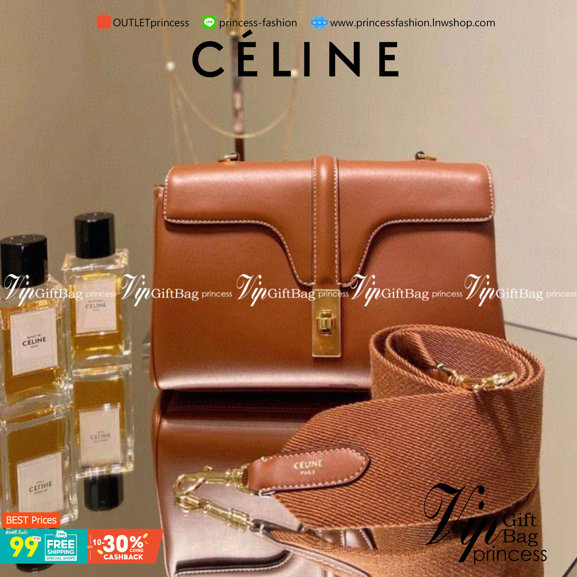 พร้อมส่งความสวย✴️นาทีนี้ต้อง CELINE TRIOMPHE CROSSBODY BAG SMOOTH CALFSKIN VIP GIFT WITH PURCHASE-GWP พรีเมี่ยมกิ๊ฟ Limited Edition จาก CELINE PERFUME DUTY FREE COUNTER วัสดุ หนังแท้ CALFSKIN ดีไซน์สวยหรูสุดคลาสสิคหนังเรียบสวยอยู่ทรงเปิดปิดด้วยฝาปิ