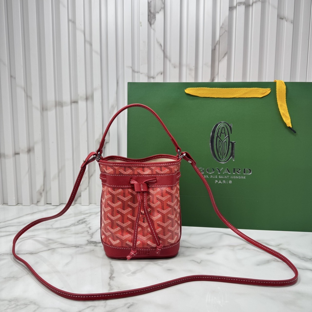 RI หนังแท้ | Goyard Petit Flot Mini bucket bag กระเป๋าสะพายทรงบัคเก็ต ไซส์มินิ ดูผู้ดีในตัว วัสดุหนังแคนวาสพิมพ์ลายสวยคม