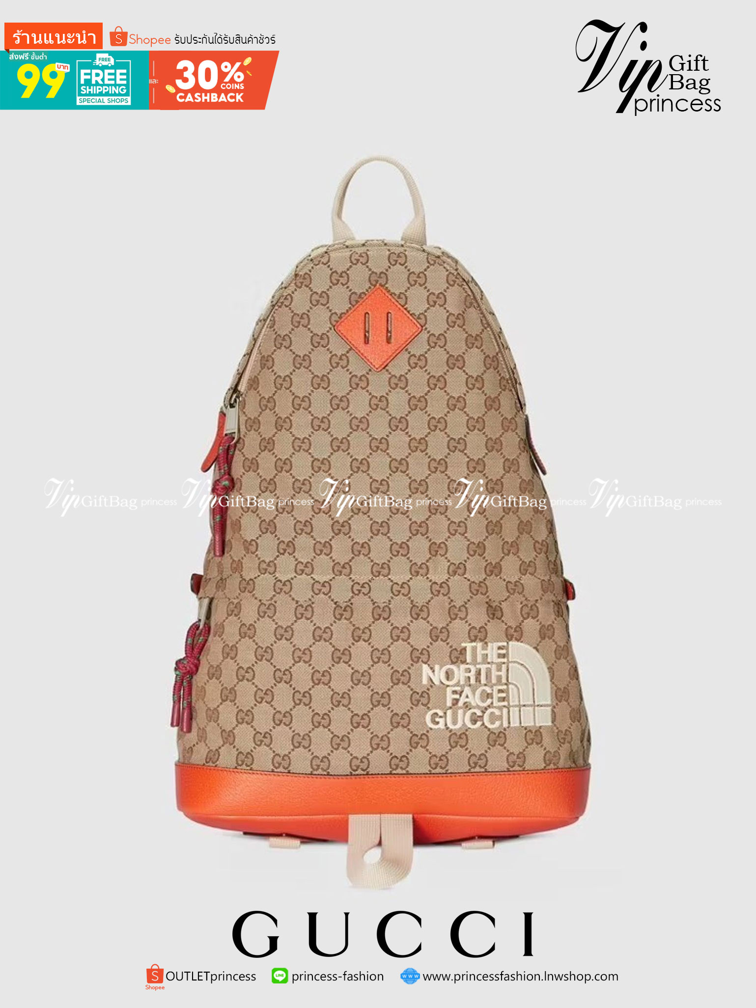 หนังแท้ The North Face x Gucci backpack พร้อมส่งที่ไทย