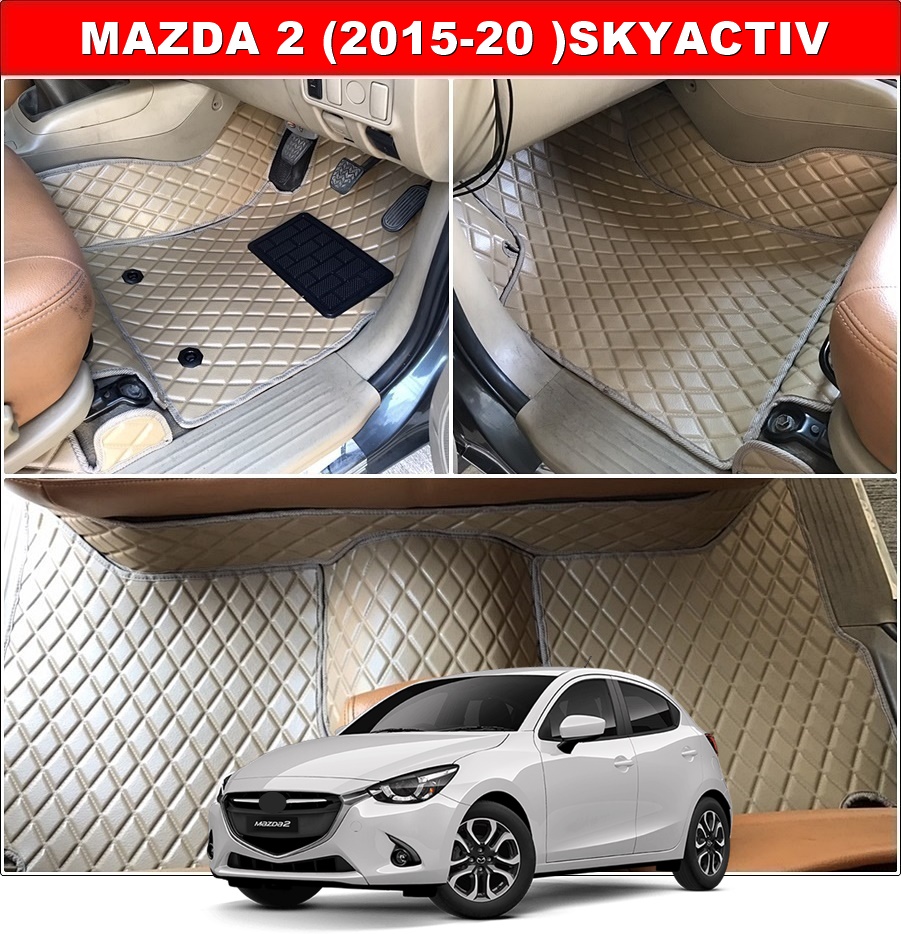 พรมปูพื้นรถยนต์ MAZDA 2 (2015-20) Skyactiv ยางปูพื้นรถEVA ลายDIAMOND 15ชิ้น เต็มคัน