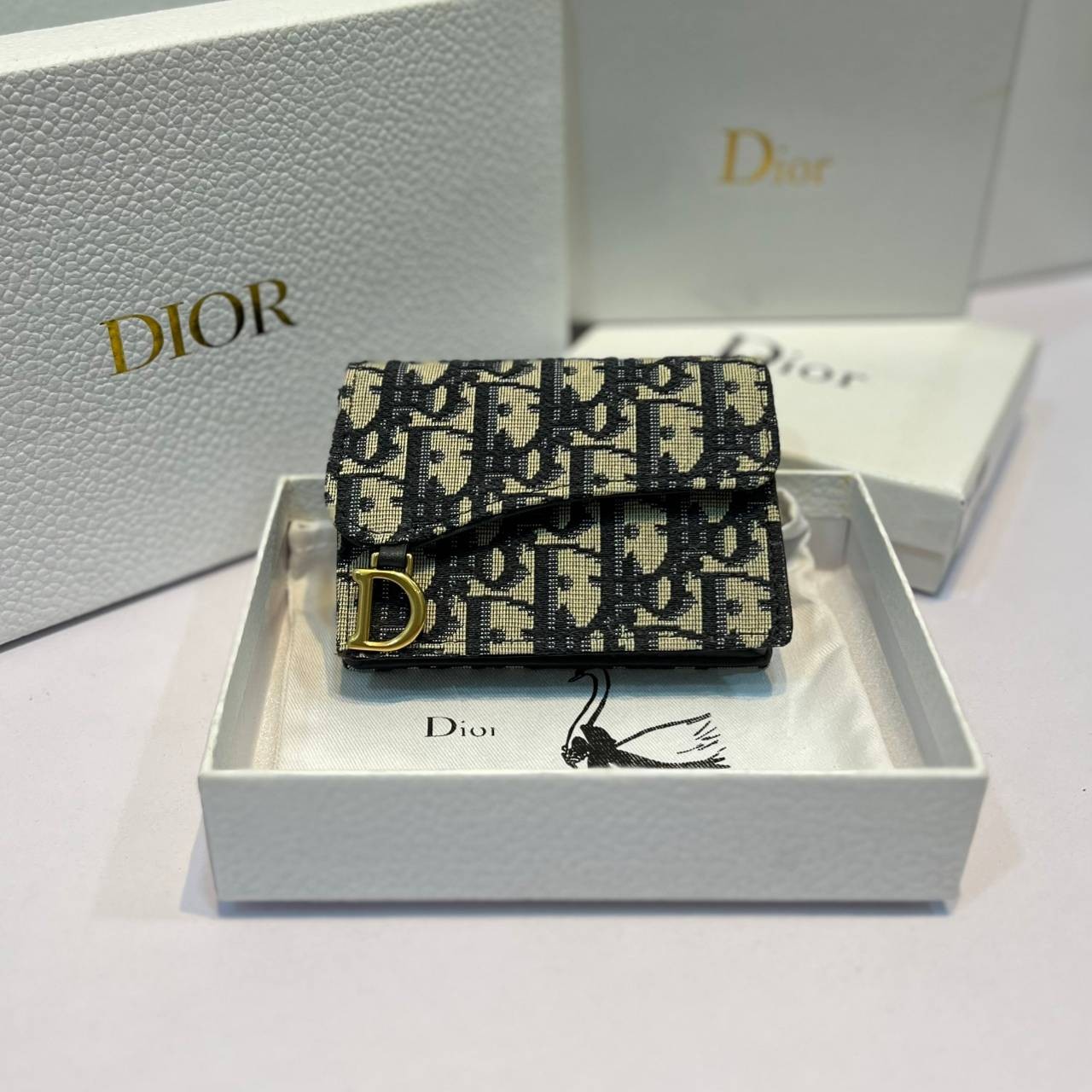 TopORI DIOR SADDLE FLAP CARD HOLDER Blue Oblique Jacquard / Dior coin and card holder **สินค้าเกรดท็อปออริจินอล 1:1 สลับแท้ งานสวยตามรูป ภาพถ่ายจากงานขายจริง ใช้งานต่างประเทศได้