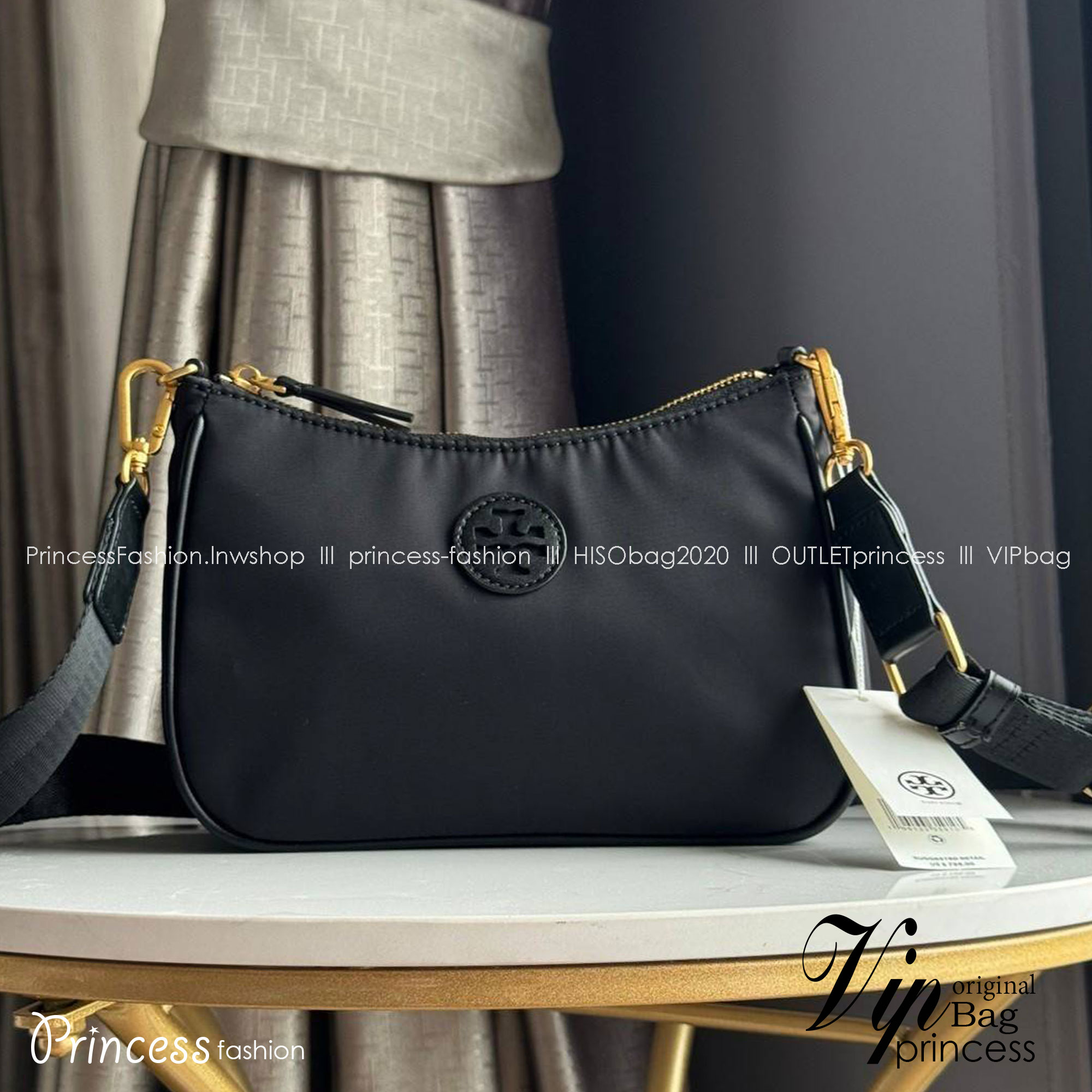 Tory Burch Nylon Web Mini Hobo Bag กระเป๋าสะพายดีไซน์เรียบง่าย น้ำหนักเบา เกรดออริ สลับแท้ 1:1 ใช้งานต่างประเทศได้