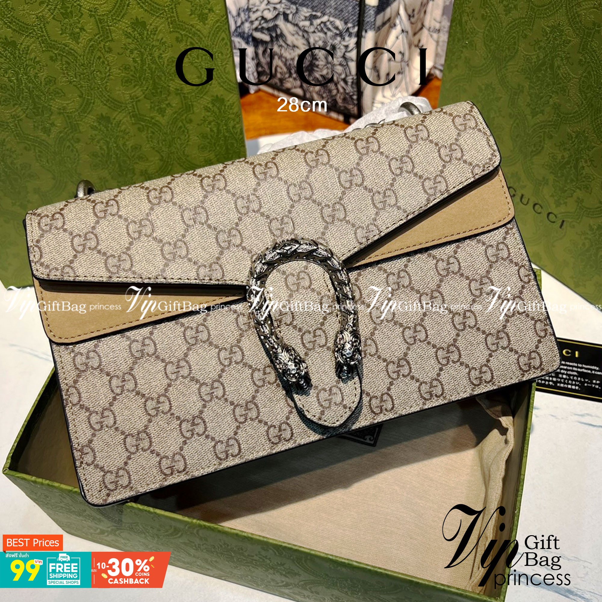 28CM / 11" หนังแท้ GUCCI Dionysus small GG shoulder bag ฮอตไอเท็ม รุ่นนี้ขายดีขายหมด สวยหรู คุณหนู ผู้ดีมาก!! นานๆ มาจะมาน้าา รุ่นหายากค่ะ กระเป๋าสะพายข้าง ดีไซน์อยู่ทรง ขนาดกำลังสะดวกใช้สำหรับสาว วัสดุหนังแท้เต็มใบ ภายในแบ่งสัดส่วนได้เป็นอย่างดี งาน