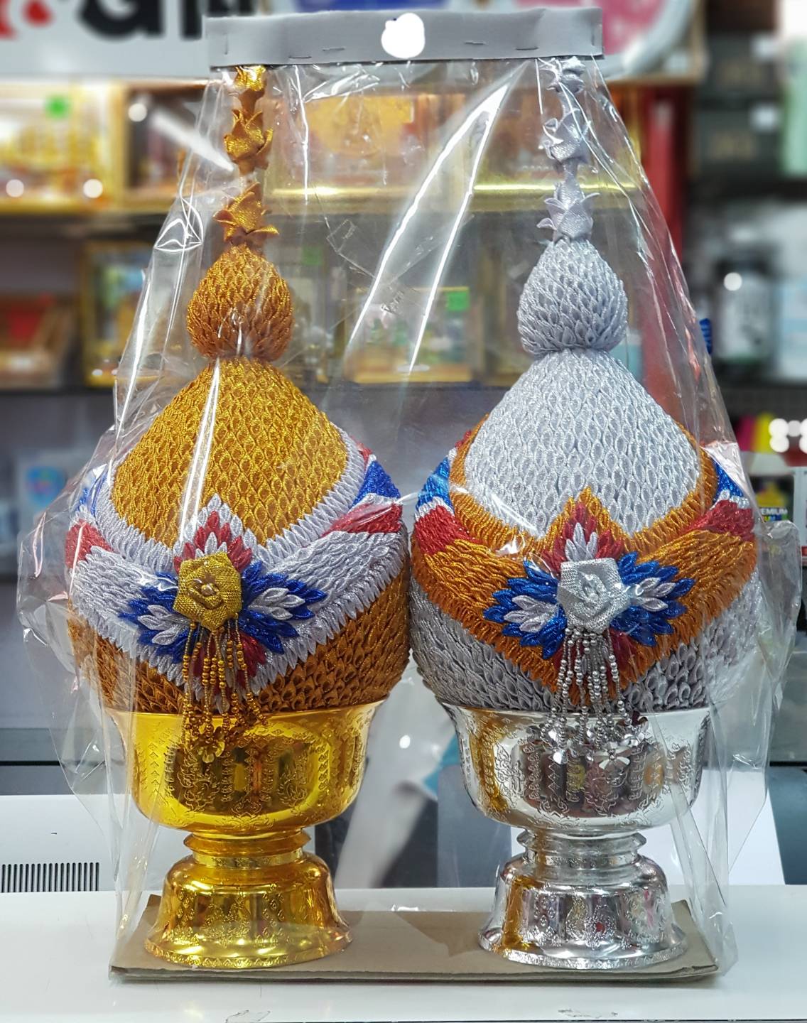 พานพุ่มผ้า เงิน ทอง