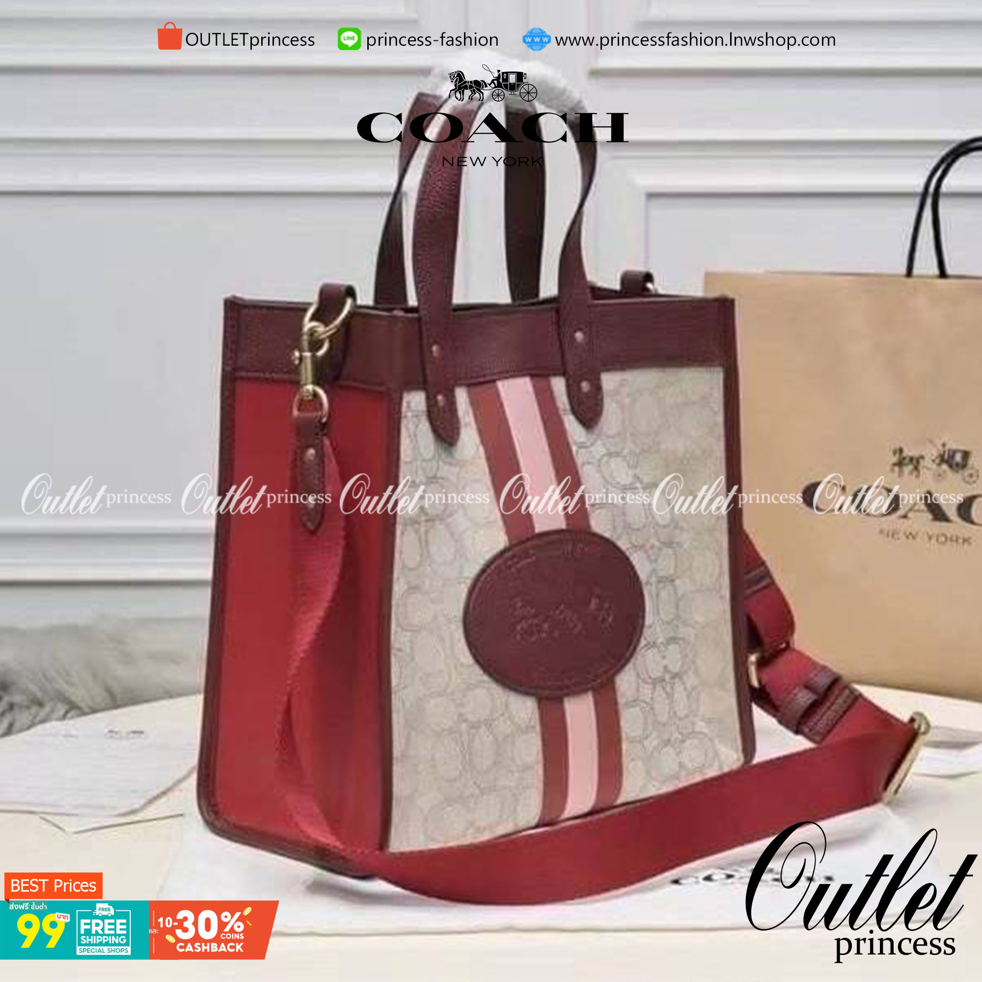 OUTLET 】COACH DEMPSEY TOTE IN SIGNATURE JACQUARD COACH C1917 Dempsey Field Tote คอลเลคชั่นใหม่ เอาใจสายคุณหนู กระเป๋าทรงโท้ท ไซส์กำลังสวย น่ารักน่าใช้มากๆ ฟังก์ชั่นการใช้งานสะดวกที่สุด มีทั้งสายคล้องในตัว และสายครอสบอดี้ วัสดุผ้า jacquard สลับหนัง pepble 