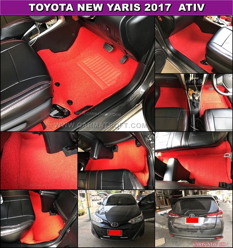 พรมดักฝุ่นไวนิลTOYOTA YARIS 2018-2022 ATIV พรมดักฝุ่นรถยนต์ เย็บขอบ สีแดง